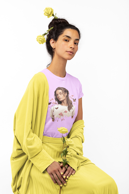 Women's Favorite T-Shirt Beautiful Girl Butterfly Design 017