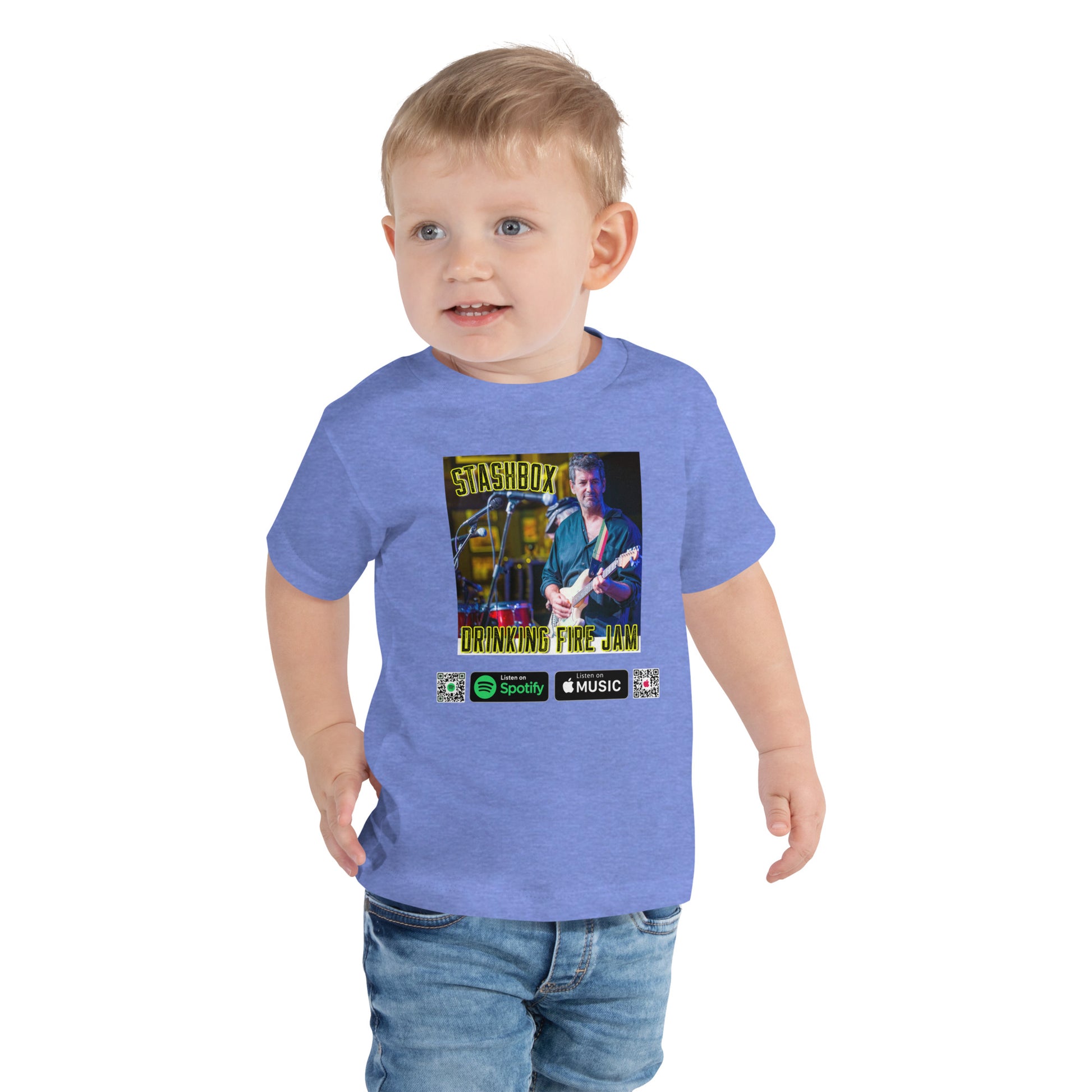 Dress your little rockstar in style with our Drinking Fire Toddler Short Sleeve Tee. Stashbox Design #004. Your fashion, their groove, exclusively at Stashbox.ai.