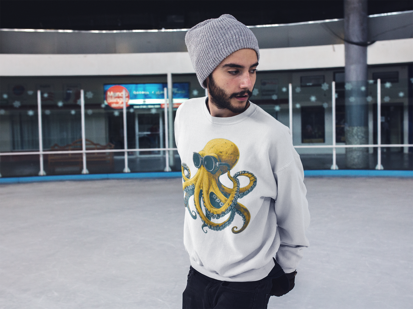 Men's Sweatshirt Yellow Octopus with Goggles 001