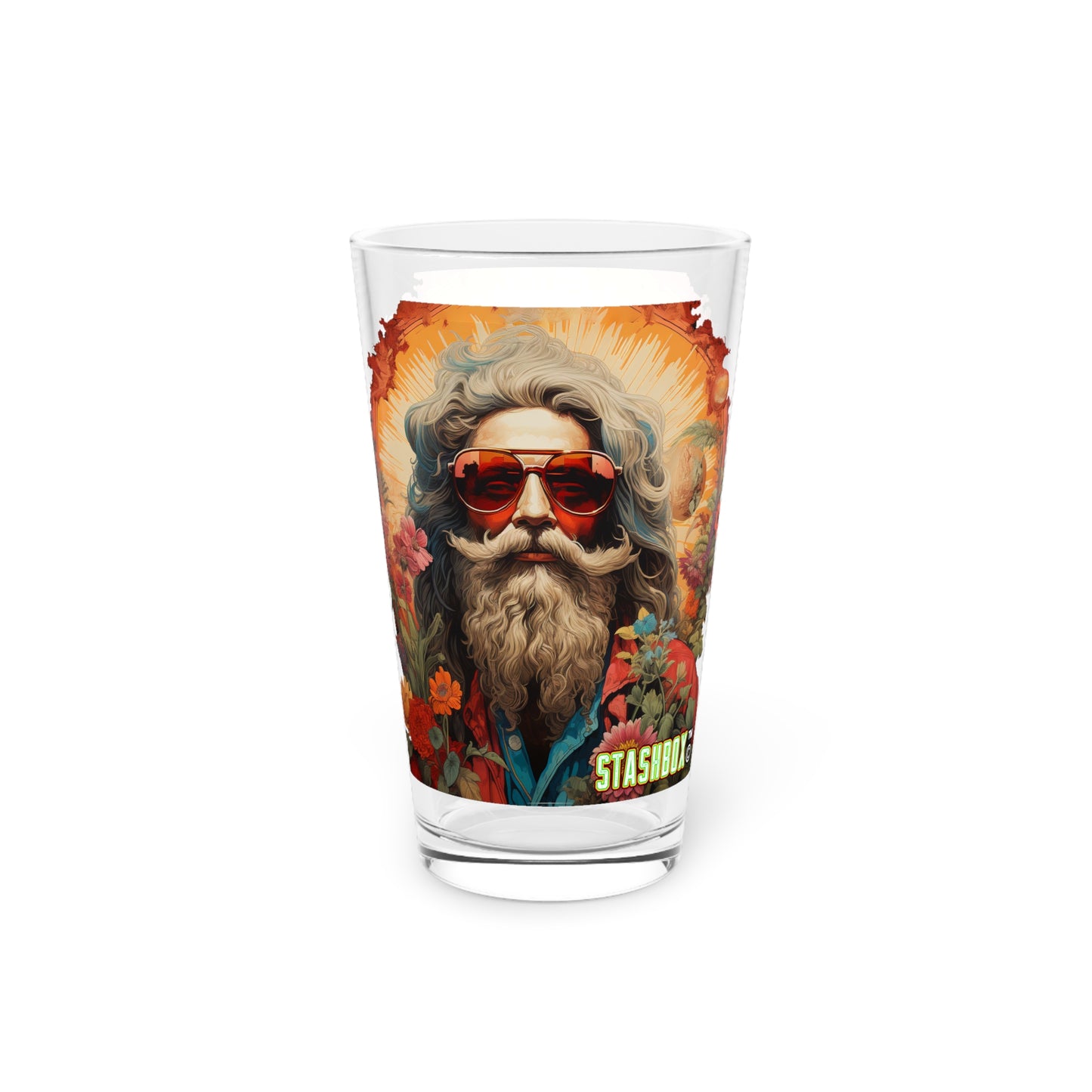 Psychedelic Hippy's Portait Art Pint Glass, 16oz - Psychedelic Design #002