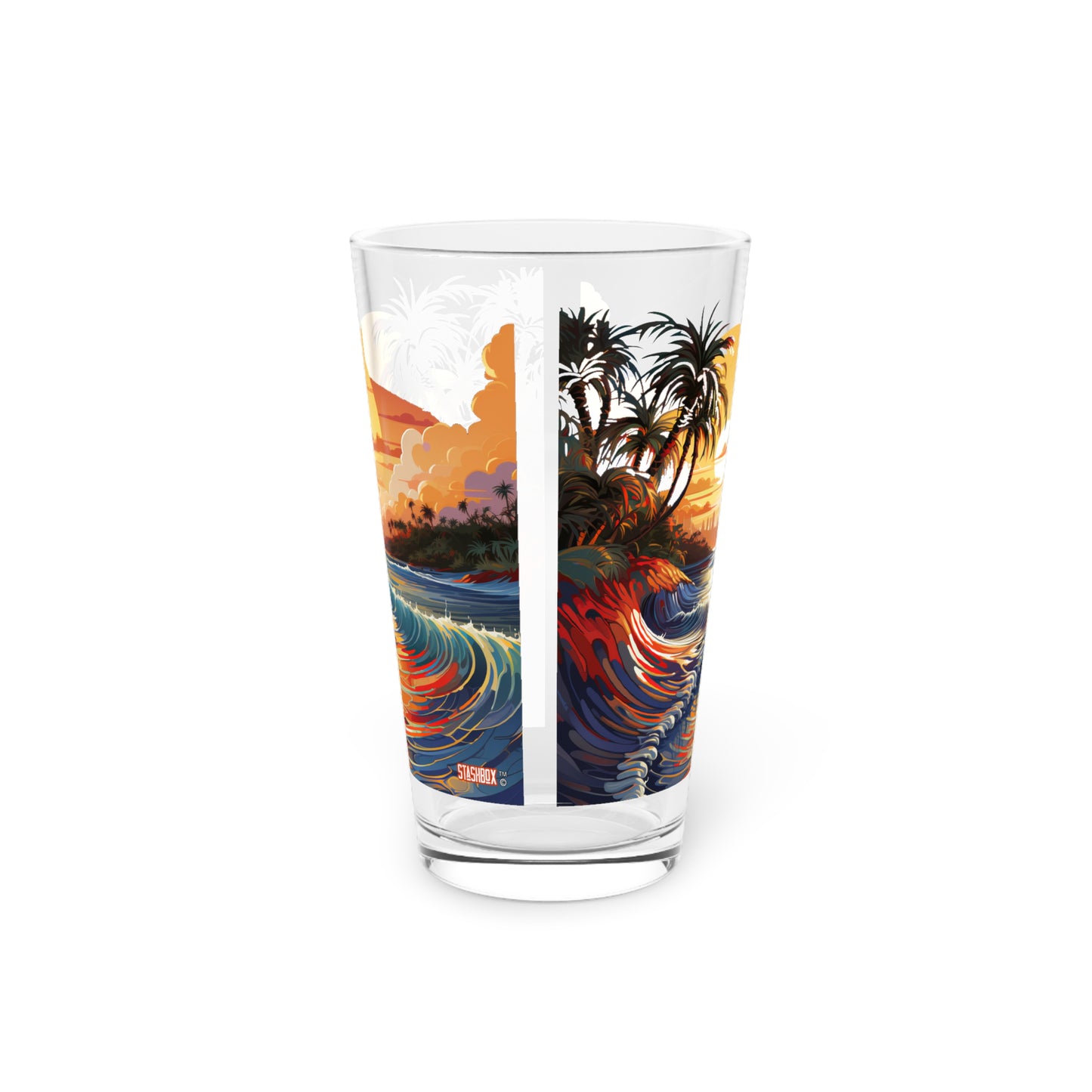 Pint Glass 16oz Stunning Sunset Beach Waves Art 057