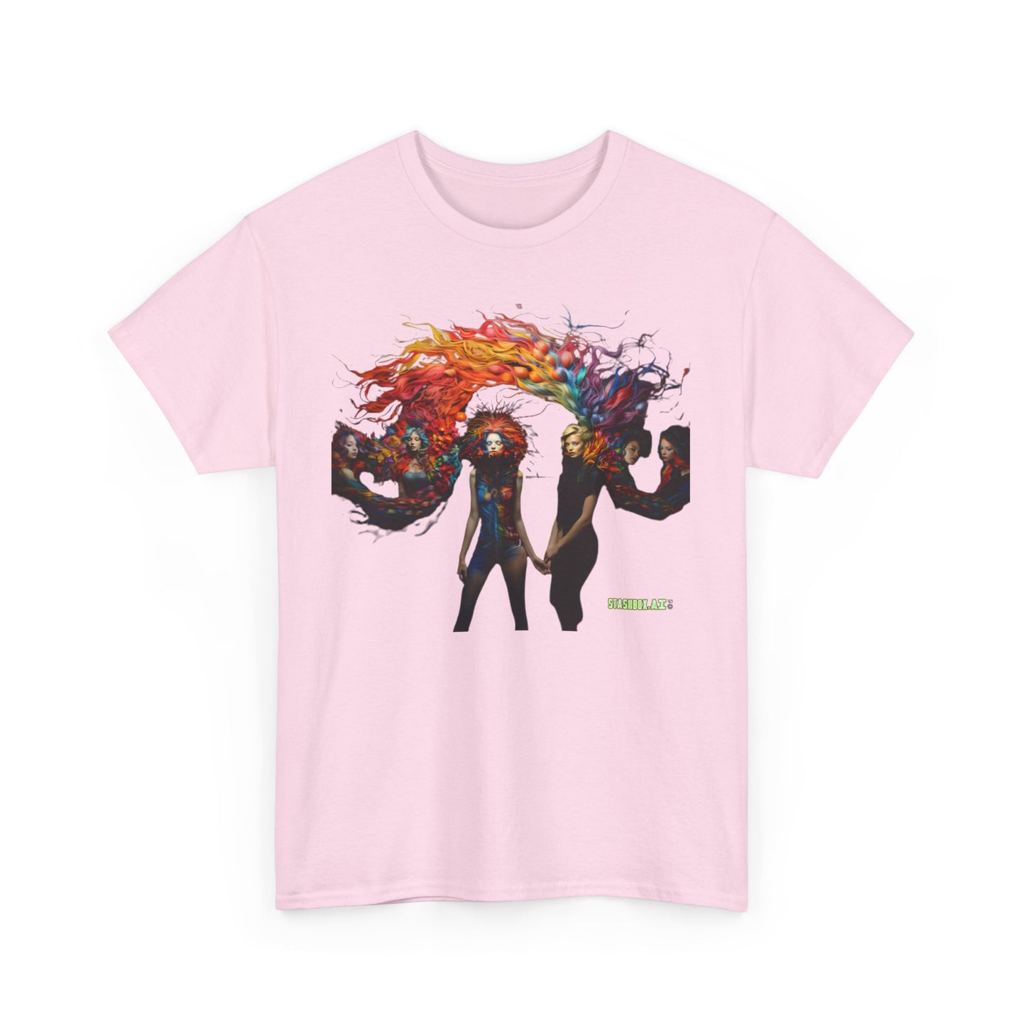 Unisex Heavy Cotton T-Shirt Rainbow Draw Beautiful Woman 005