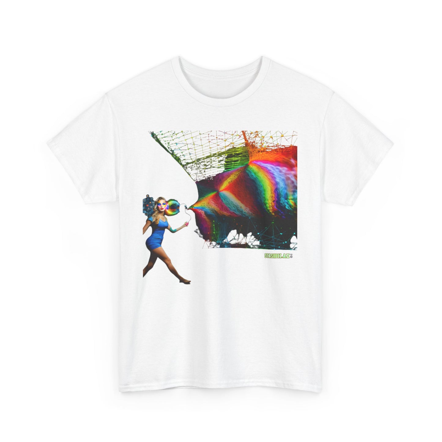 Unisex Heavy Cotton T-Shirt  Beautiful Woman Rainbow Ink Drawn 007