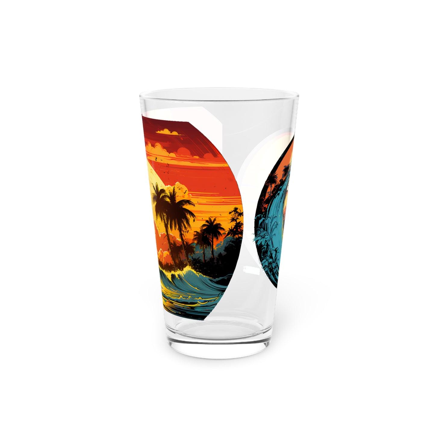 Pint Glass, 16oz Colorful Sunset Wave Art 2-in-1 Designs 045a 045b