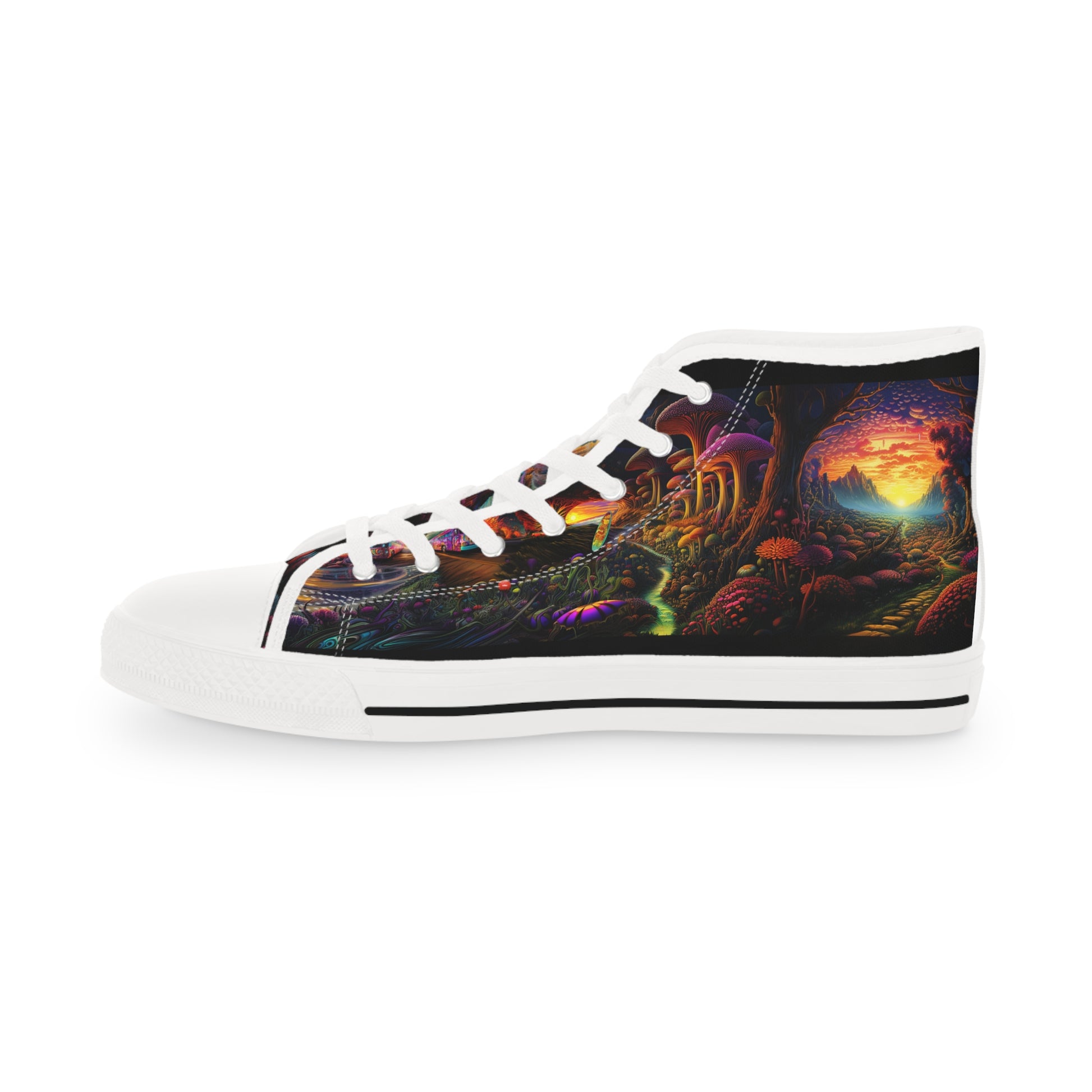Walk on the Wild Side with our Psychedelic High Top Sneakers #001. Where fashion meets the cosmos, exclusively at Stashbox.ai.