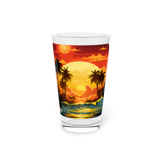 Pint Glass, 16oz Colorful Sunset Wave Art 2-in-1 Designs 045a 045b