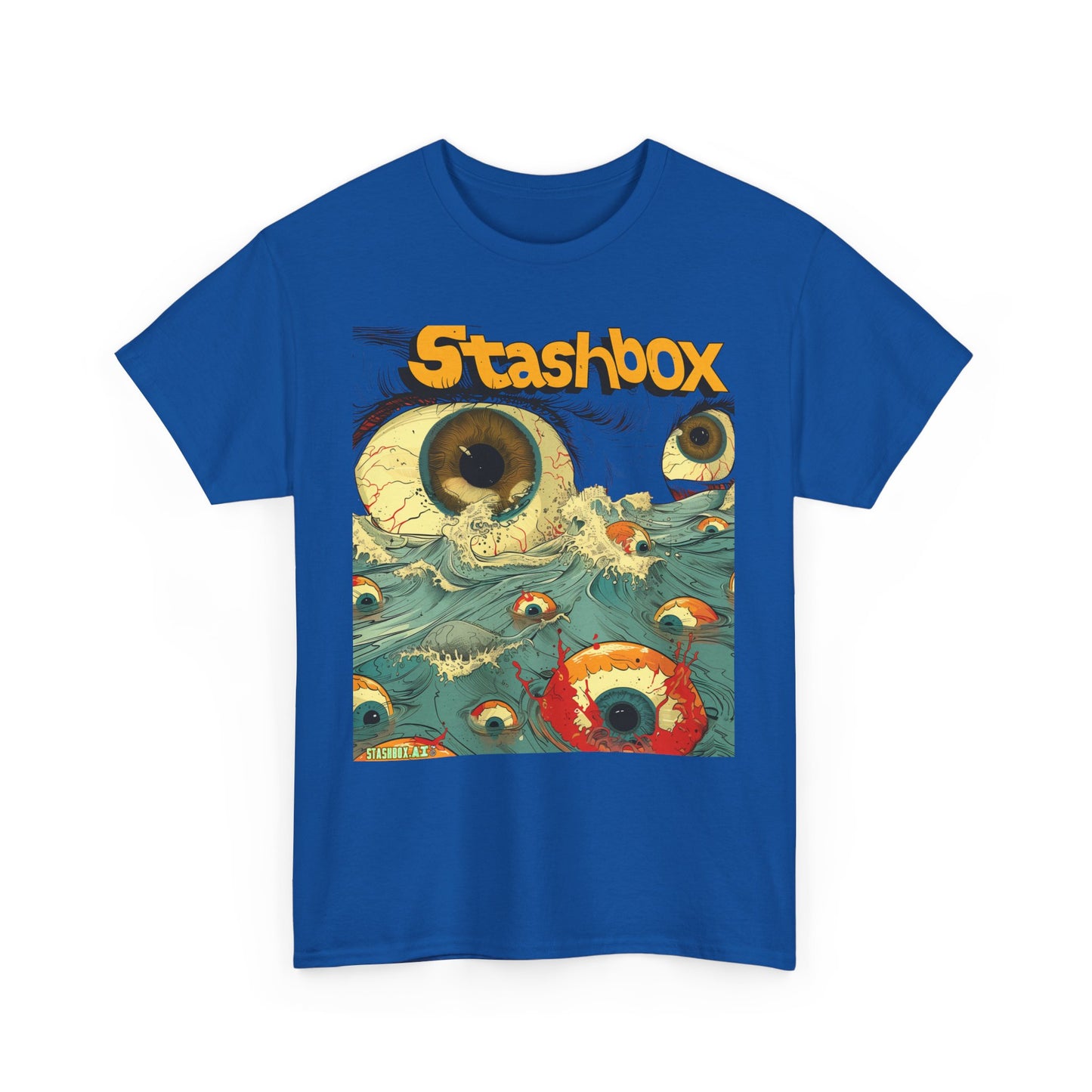 Unisex Heavy Cotton Tee Stashbox Eyeballs in Ocean Waves Design 002