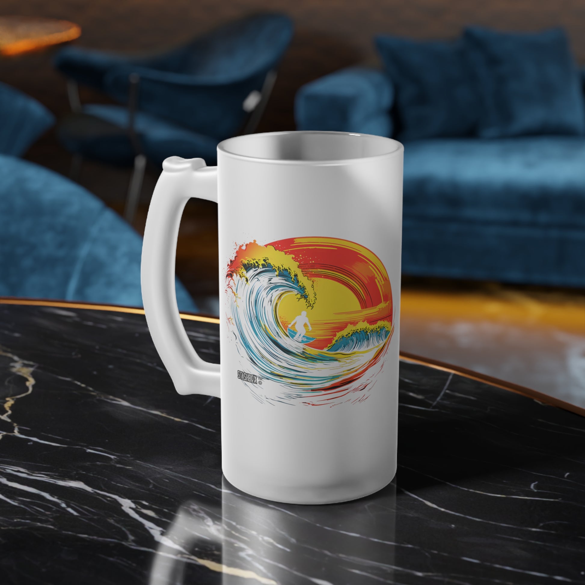Surf in style with our Classic Surfing Design Beer Mug, 16oz. 2 Designs in 1 - Waves Design #66. Your ticket to surf culture, exclusively at Stashbox.ai.