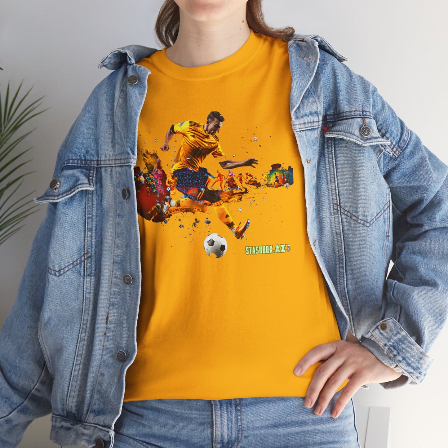 Unisex Heavy Cotton Tshirt Vibrant Color Abstract Soccer Voronoi 002