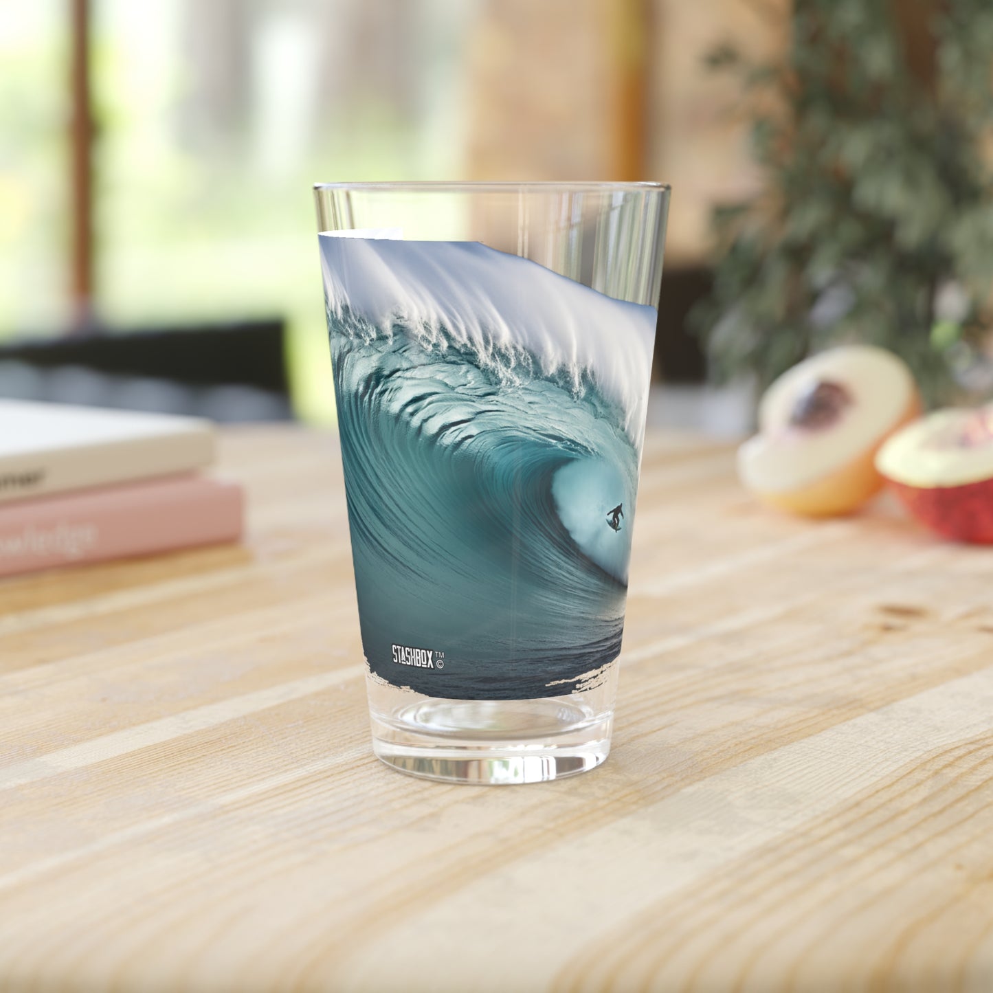 Pint Glass 16oz Surfer Monster 61 Foot Giant Barreling Wave 061