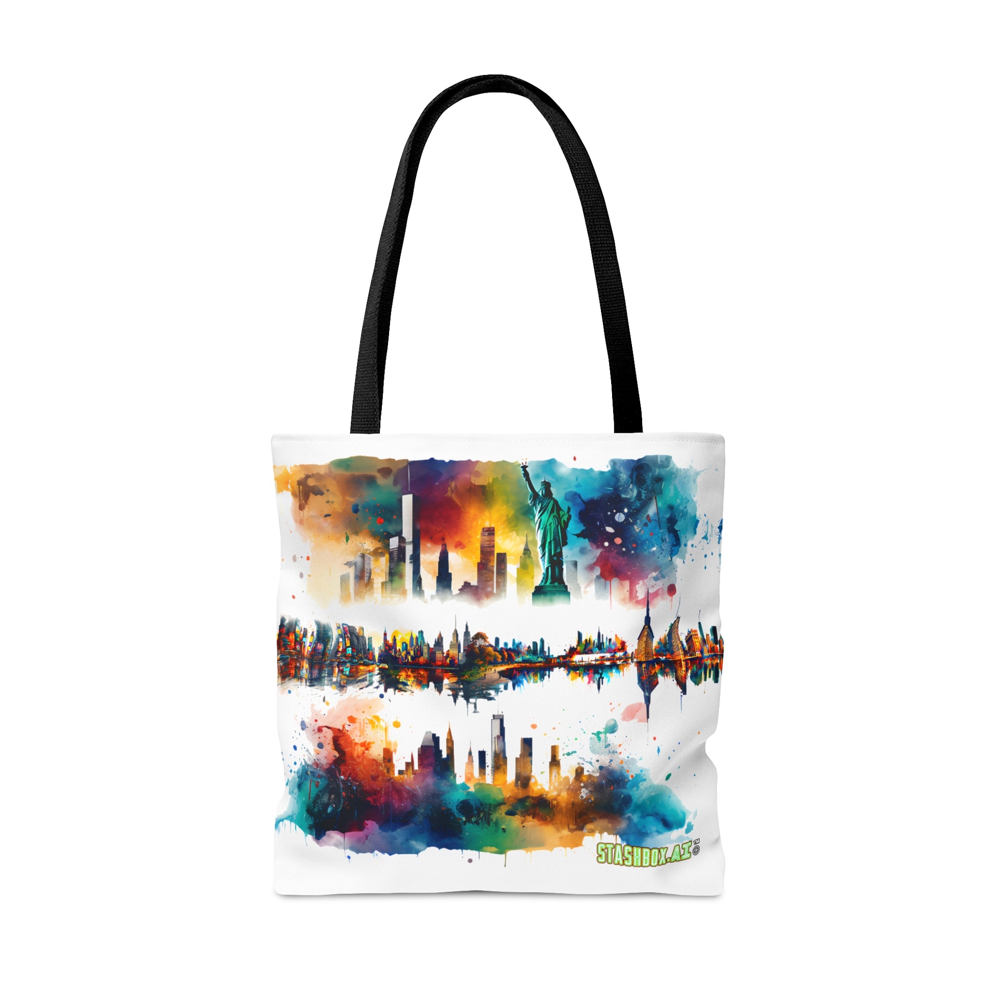 NYC Skyline Watercolor Tote - Stashbox Exclusive - #NYC #UrbanChic #CityscapeDesign #StashboxArt #FashionStatement