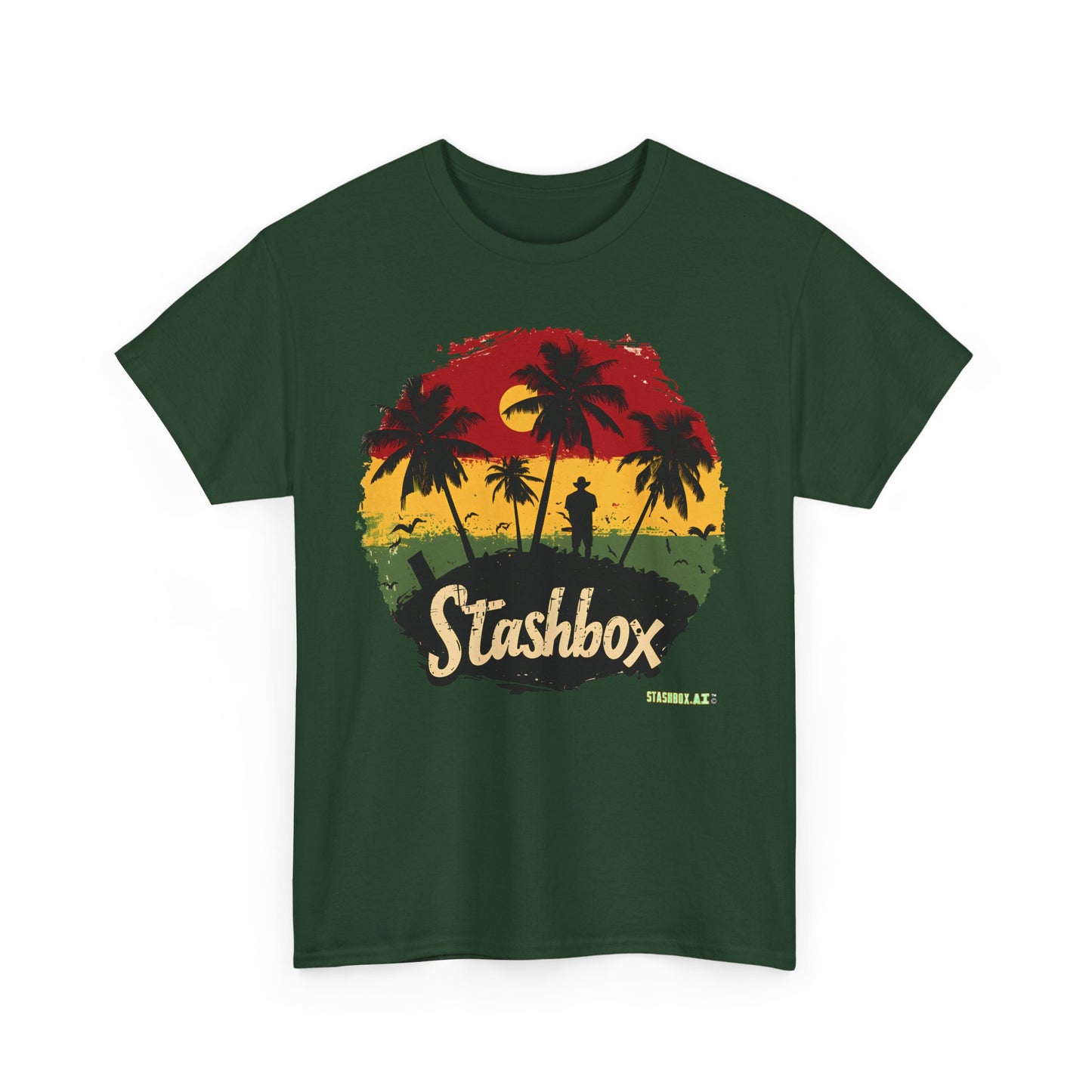 Unisex Heavy Cotton Tee Stashbox Tropical Green Yellow Red Rasta Colors Design 001