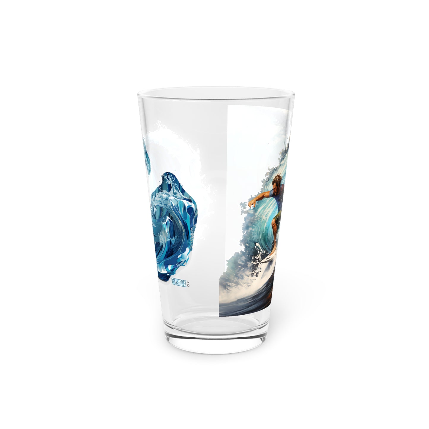 Pint Glass, 16oz Wave Statue 2-in-1 Design Waves 049a 049b