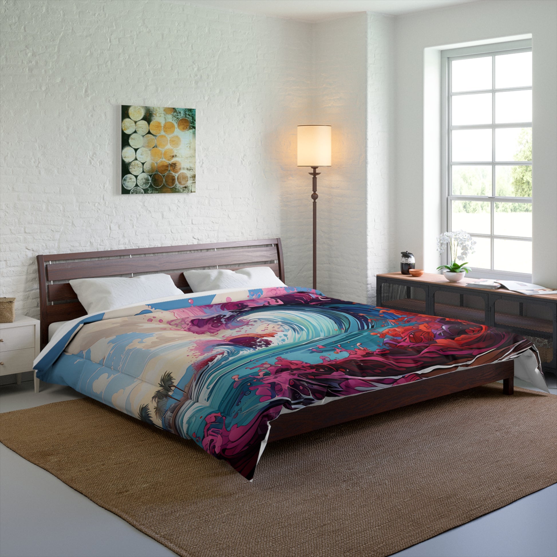 Dream in Colors of the Psychedelic Ocean with our Waves Design #003 Comforter. Sleep wrapped in art, exclusively at Stashbox.ai.
