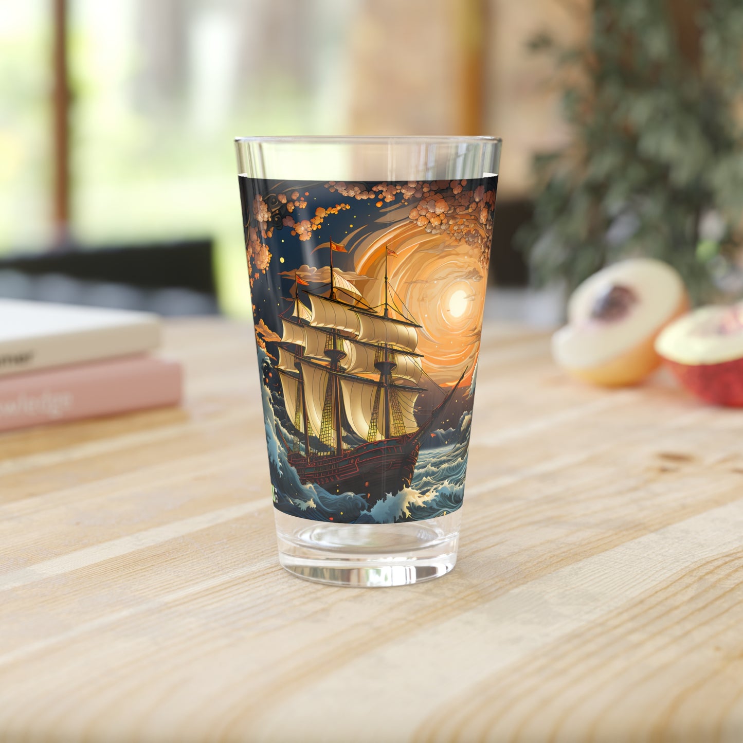 Pint Glass, 16oz Tarot Card Style Waves 033