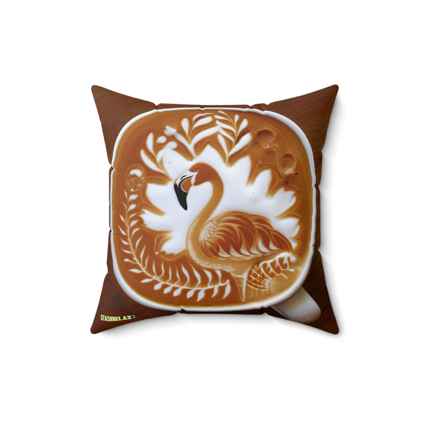 Faux Suede Square Pillow Flamingo Latte art and Tropical Scene 001 002