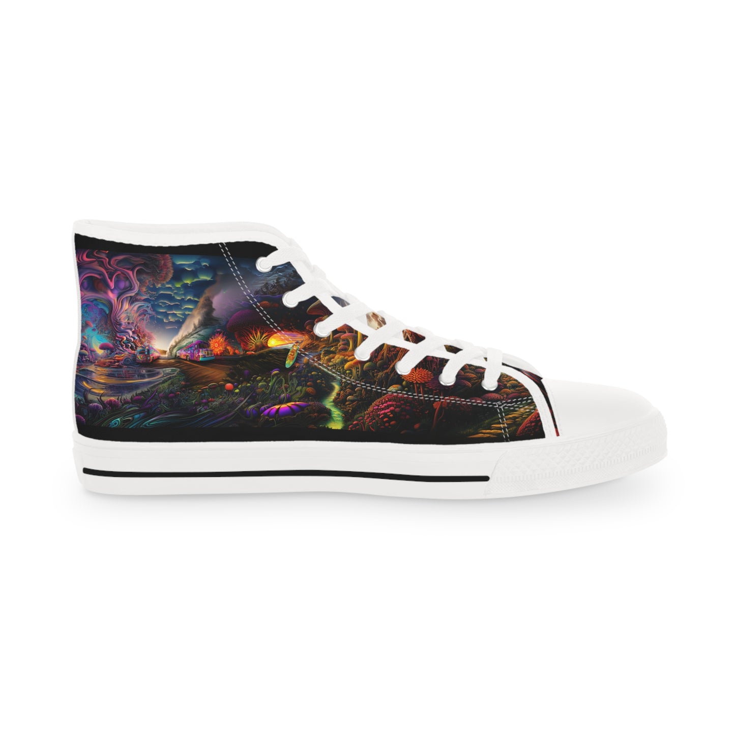 Walk on the Wild Side with our Psychedelic High Top Sneakers #001. Where fashion meets the cosmos, exclusively at Stashbox.ai.