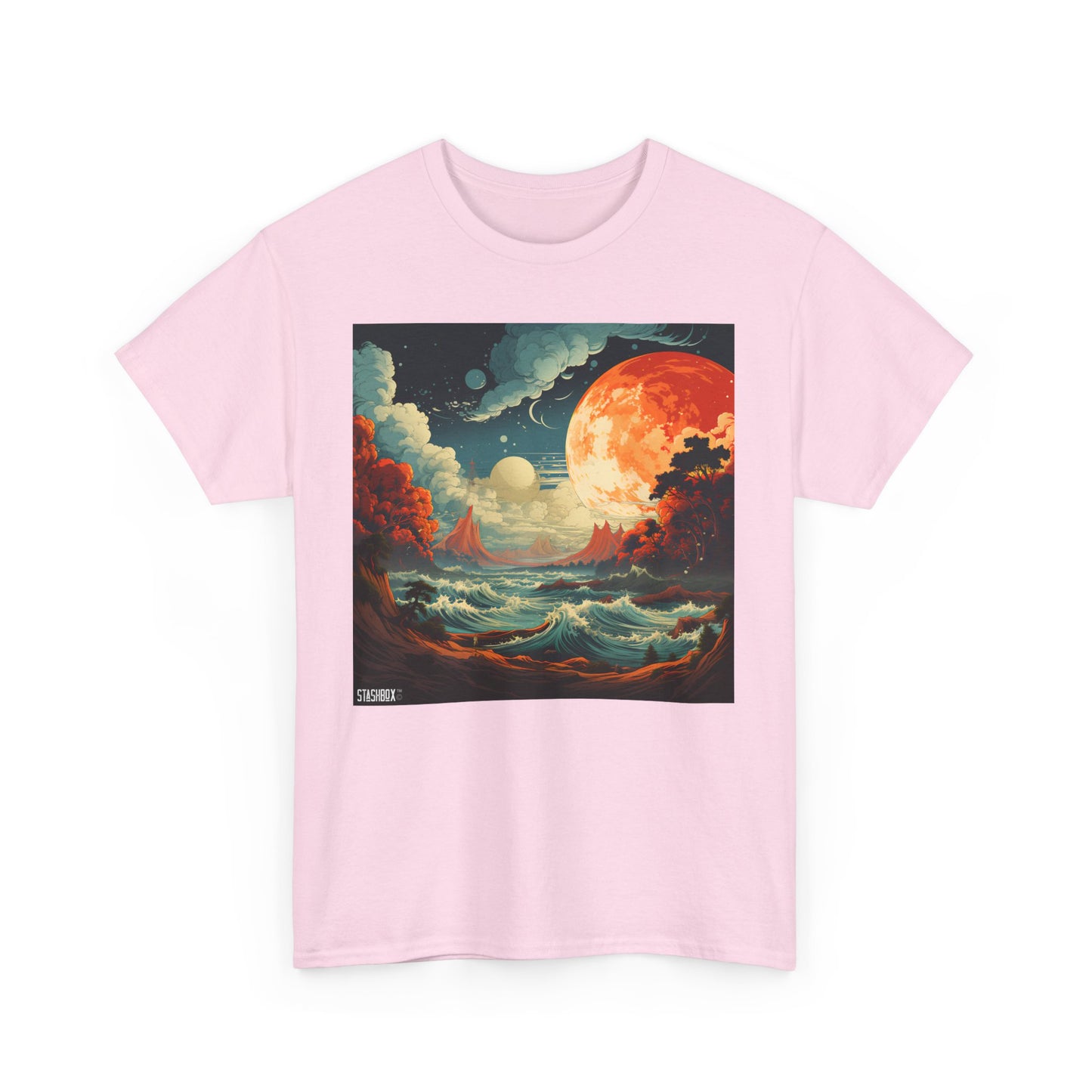 Unisex Heavy Cotton Tshirt Spacy Colorful Beach w/ Waves 37