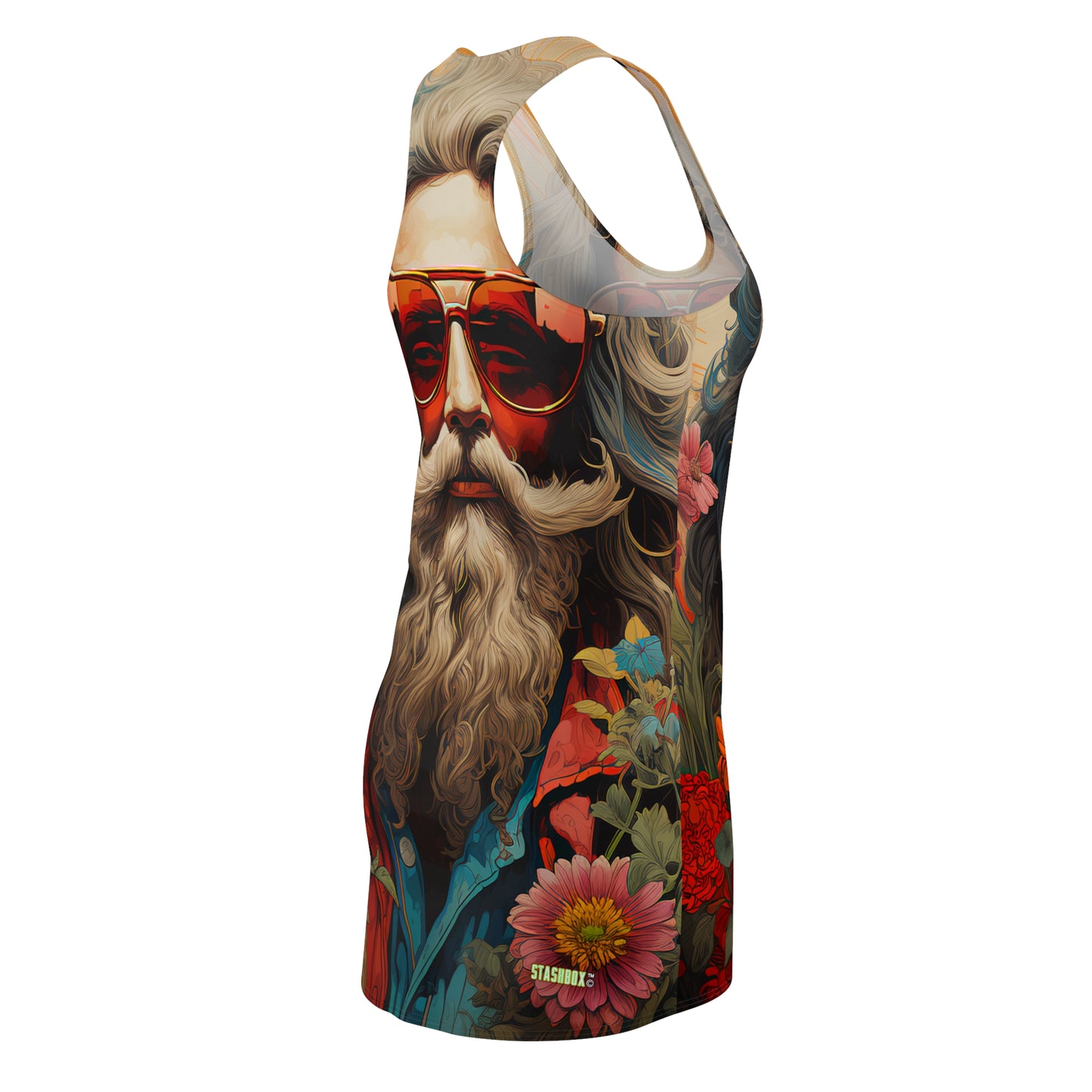 Women's Cut & Sew Racerback Dress (AOP) Serious Hippy Headshot - Psychedelic #002