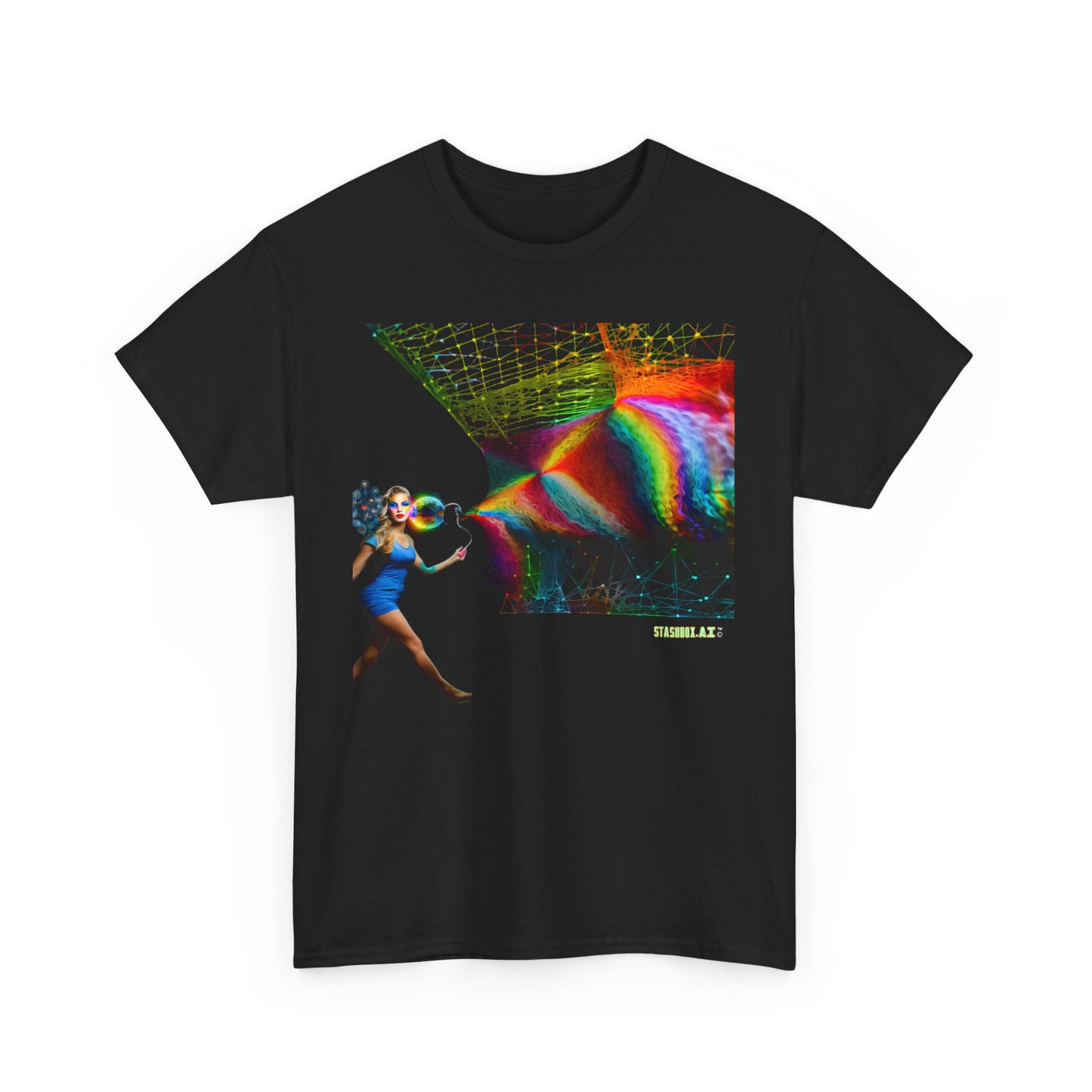 Unisex Heavy Cotton T-Shirt  Beautiful Woman Rainbow Ink Drawn 007