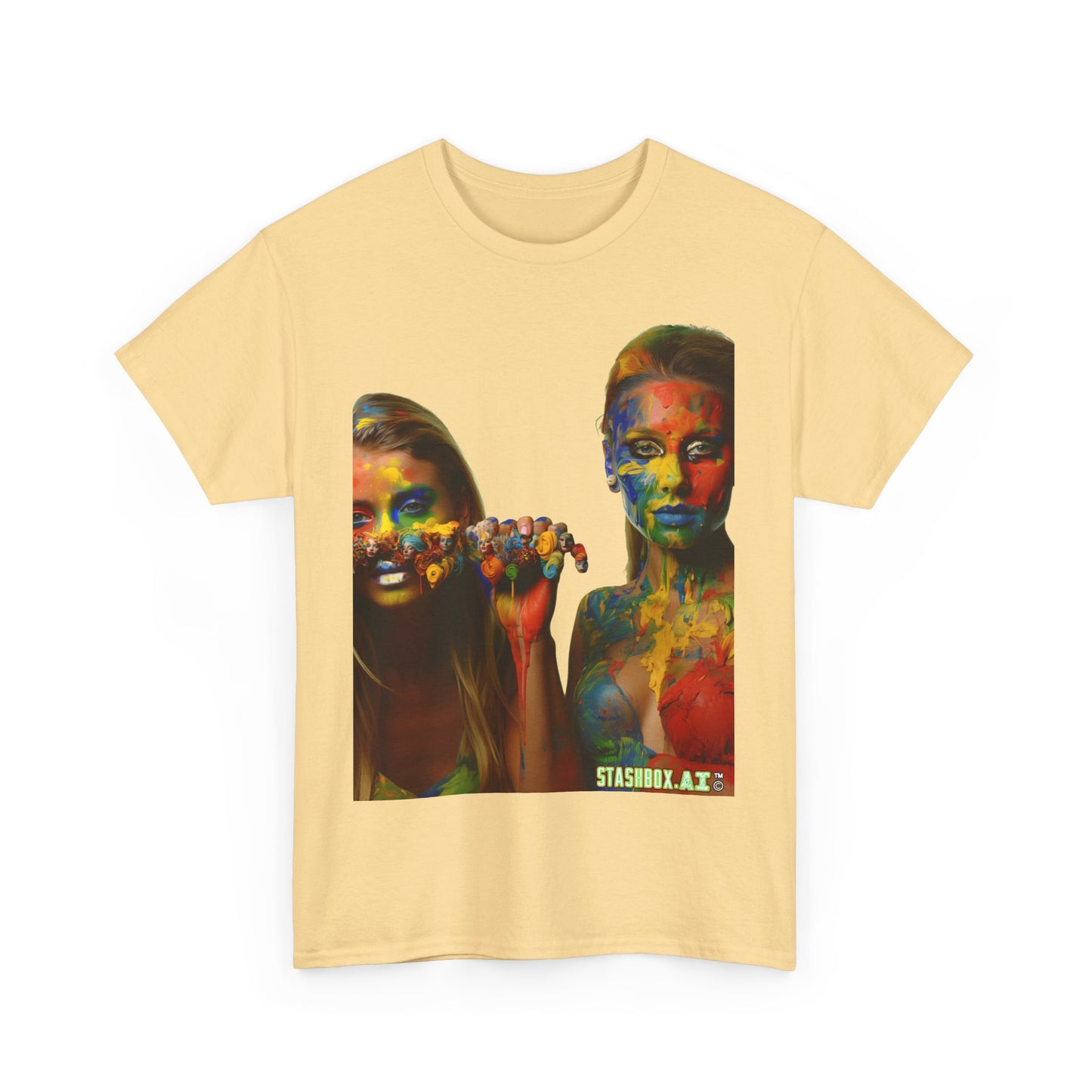 Unisex Heavy Cotton Tee Rainbow Body Painted Models 023