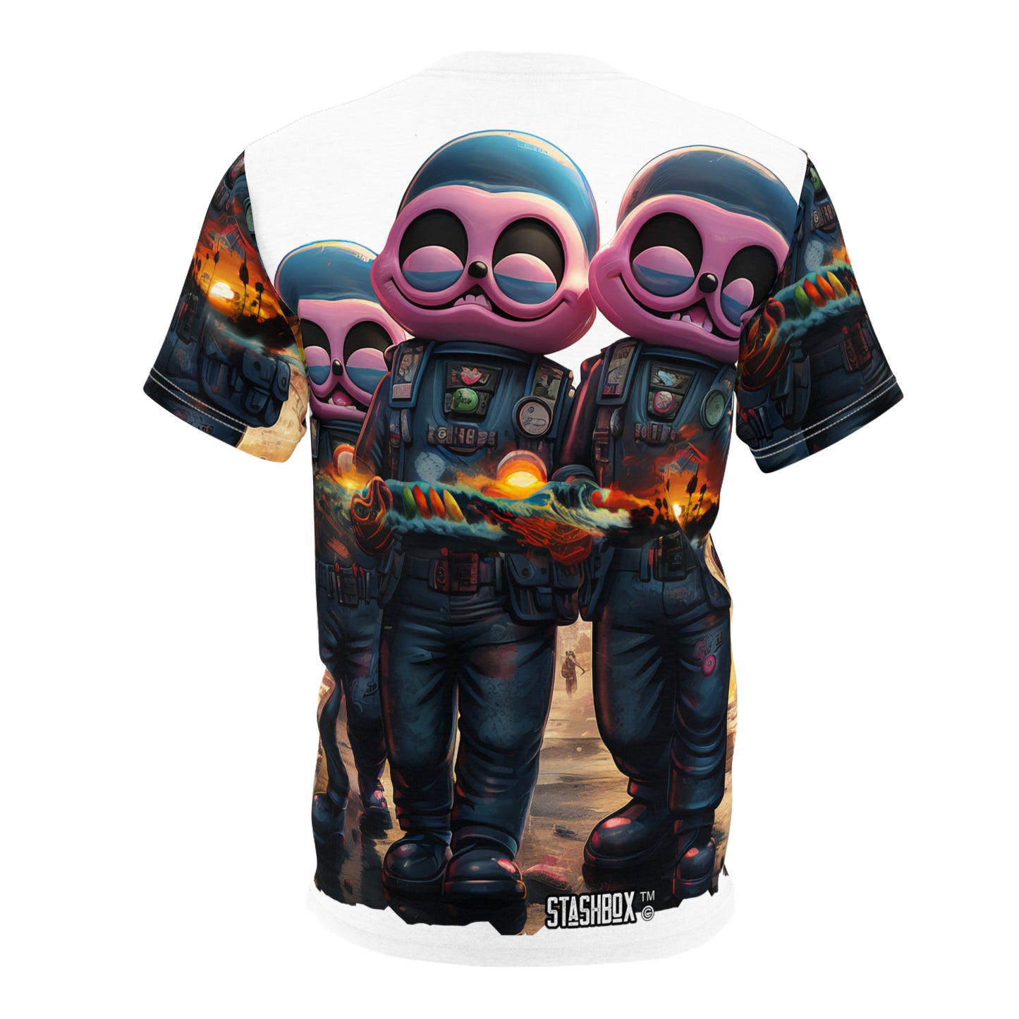 Pink City Aliens Holding Tropical Dreams -Unisex Cut & Sew Tee (AOP) - Psychedelic Design #001