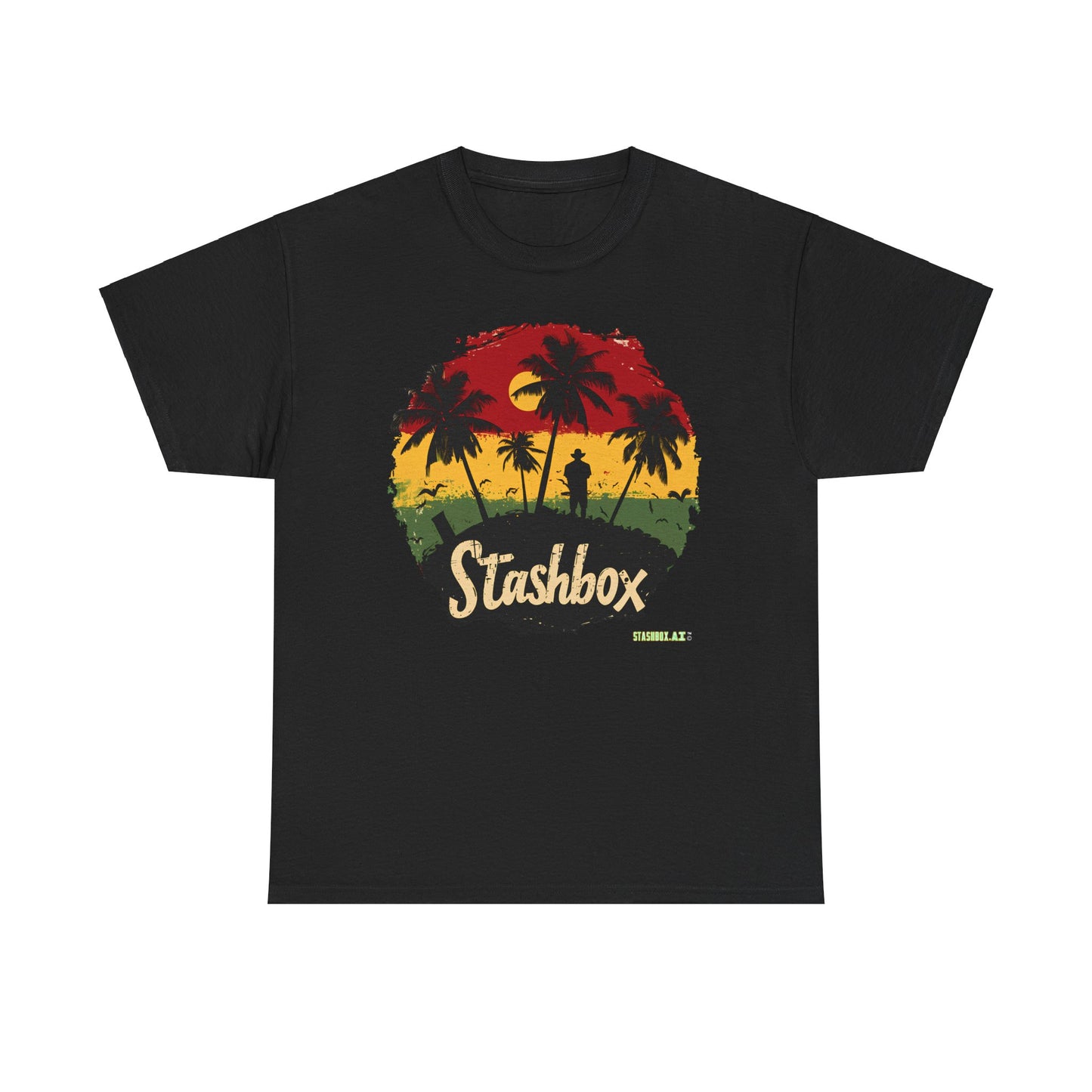 Unisex Heavy Cotton Tee Stashbox Tropical Green Yellow Red Rasta Colors Design 001