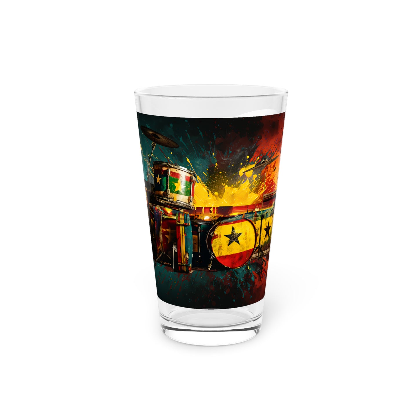 Artsy Star Design Drumkit Pint Glass, 16oz - Music Design #005