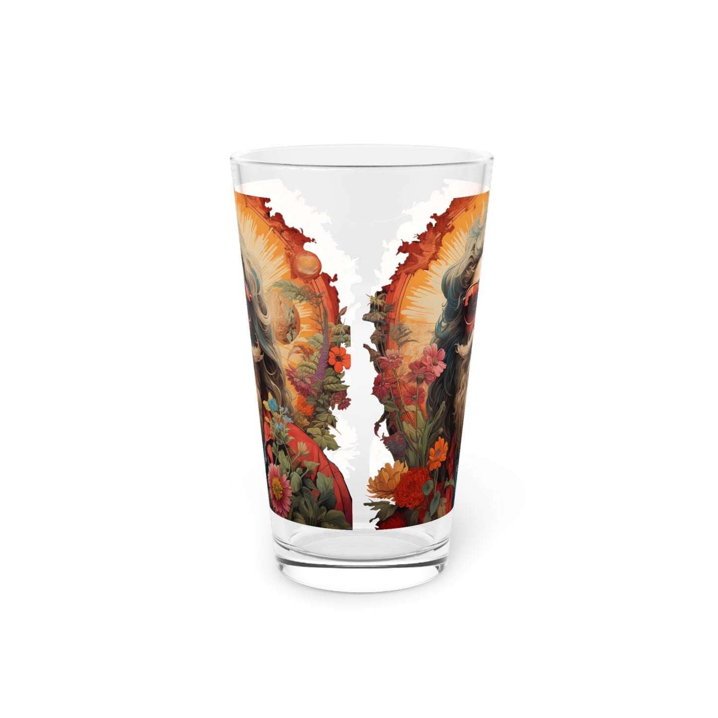 Psychedelic Hippy's Portait Art Pint Glass, 16oz - Psychedelic Design #002