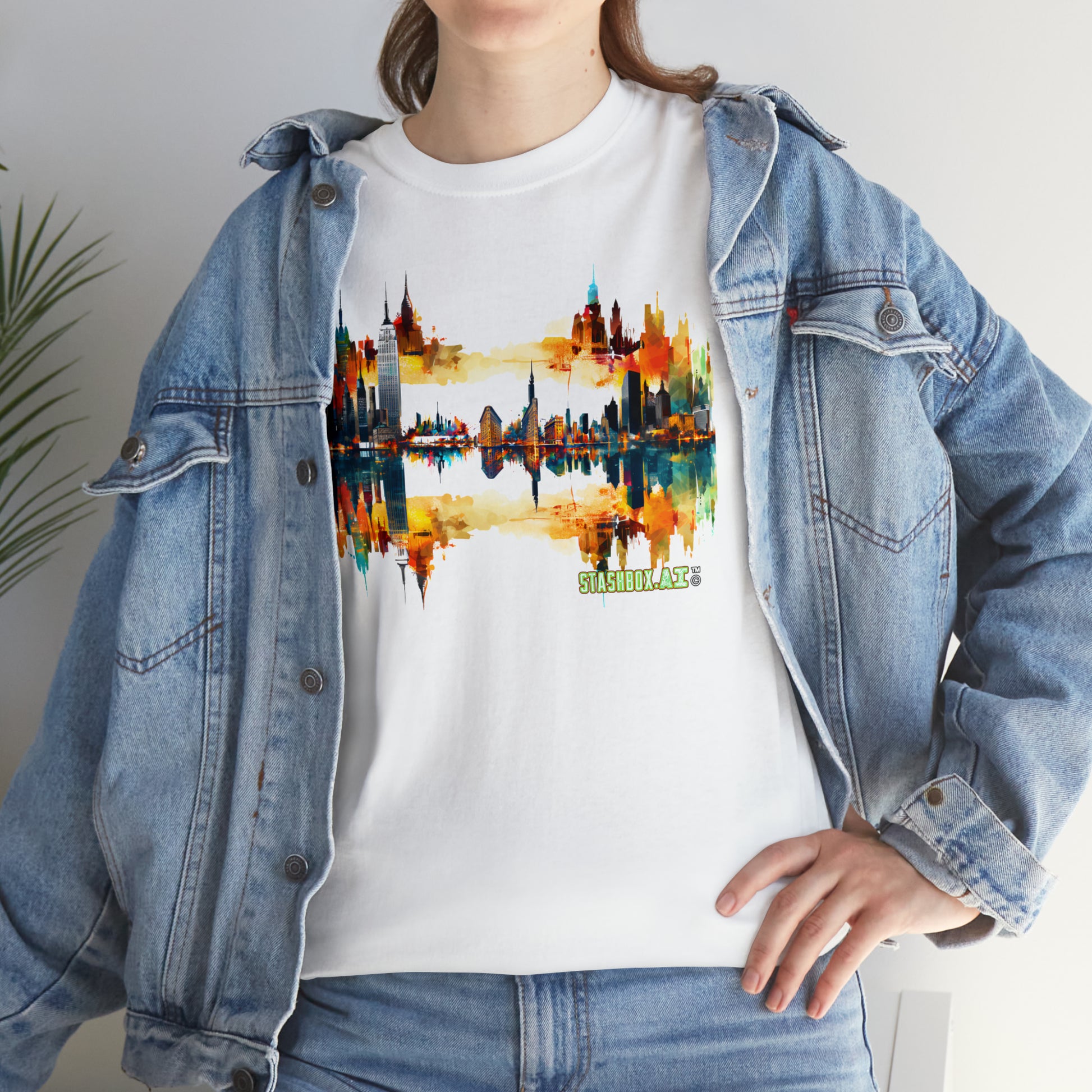 Cityscape Watercolor Print Shirt - Stashbox NYC Design - Unisex Cotton Tee