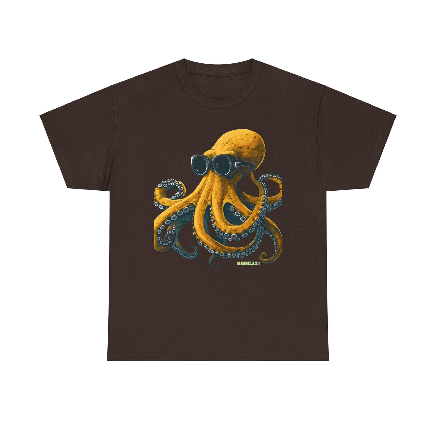 Unisex Adult Size Heavy Cotton Tshirt Drawn Yellow Octopus 001