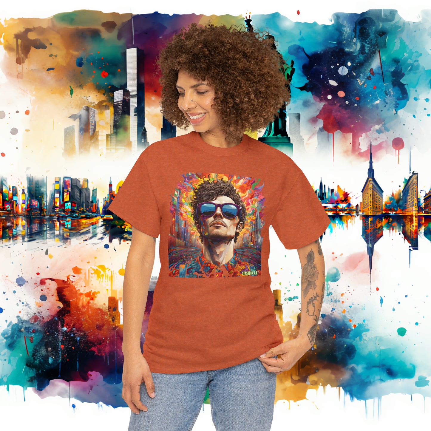 Unisex Heavy Cotton Tshirt - Urban Psychedelia: SpectraVision Shirt New York 008