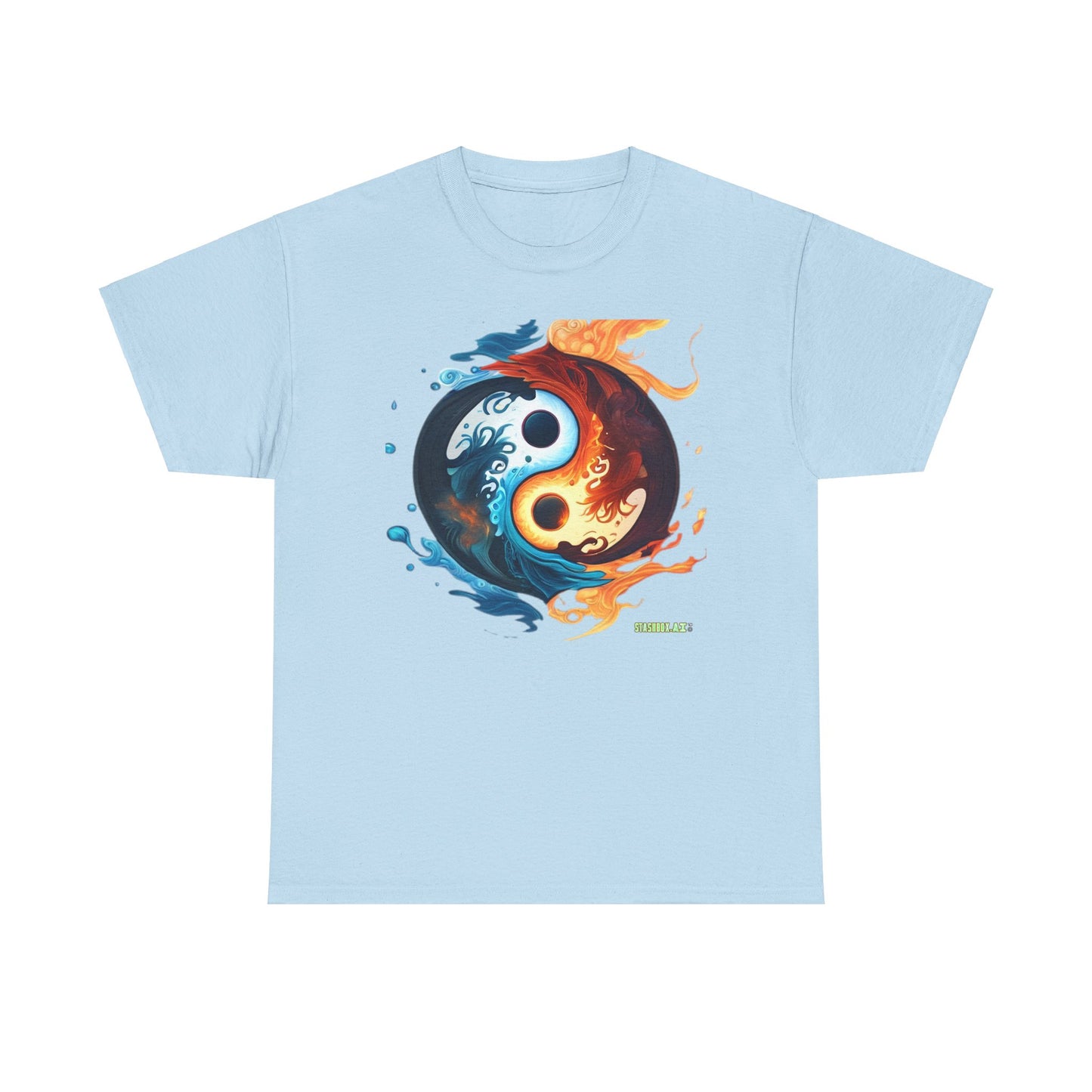 Unisex Heavy Cotton T-Shirt Colorful Yin Yang Symbol by Joel Lovett 001