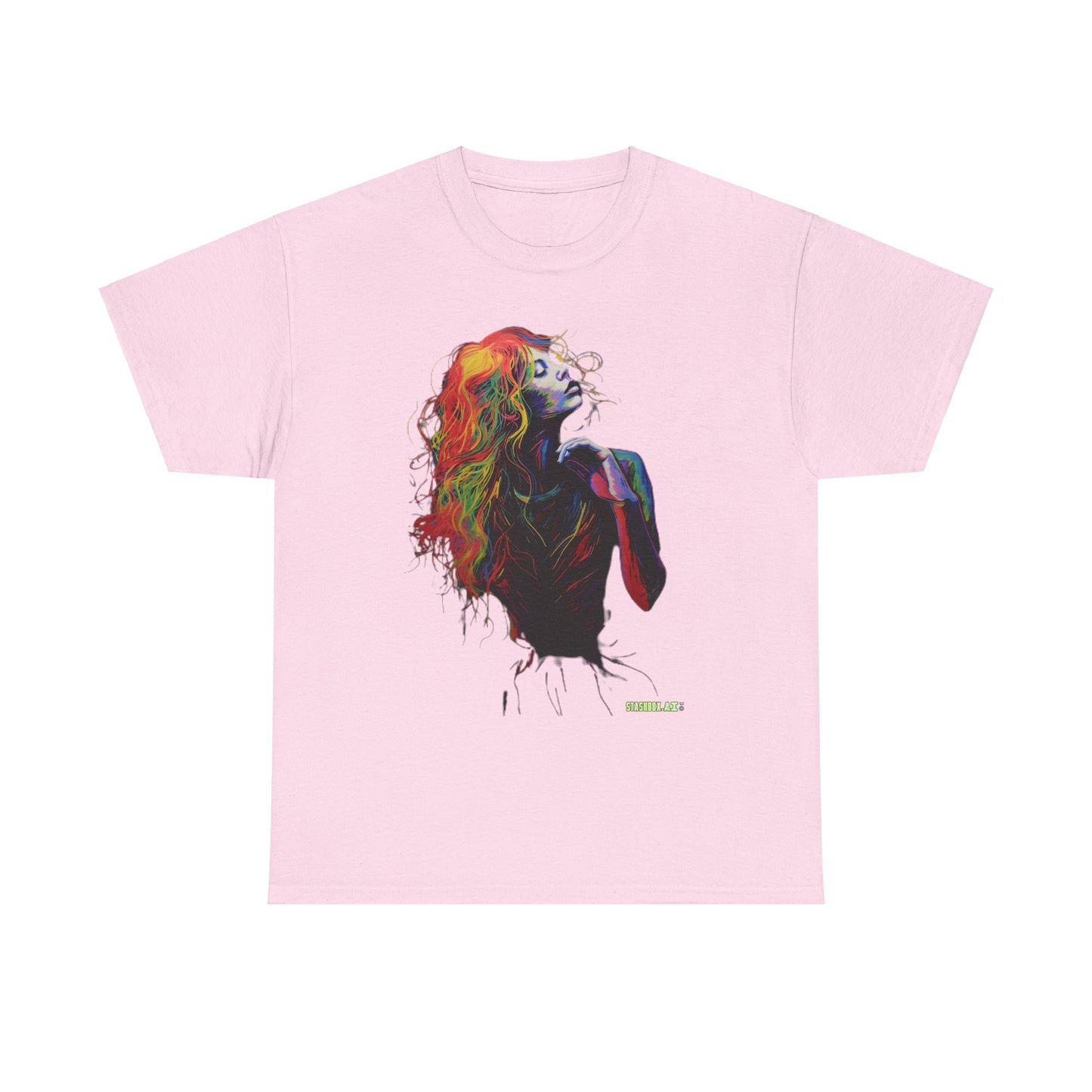 Unisex Heavy Cotton T-Shirt Beautiful Woman Rainbow Ink Drawn  010