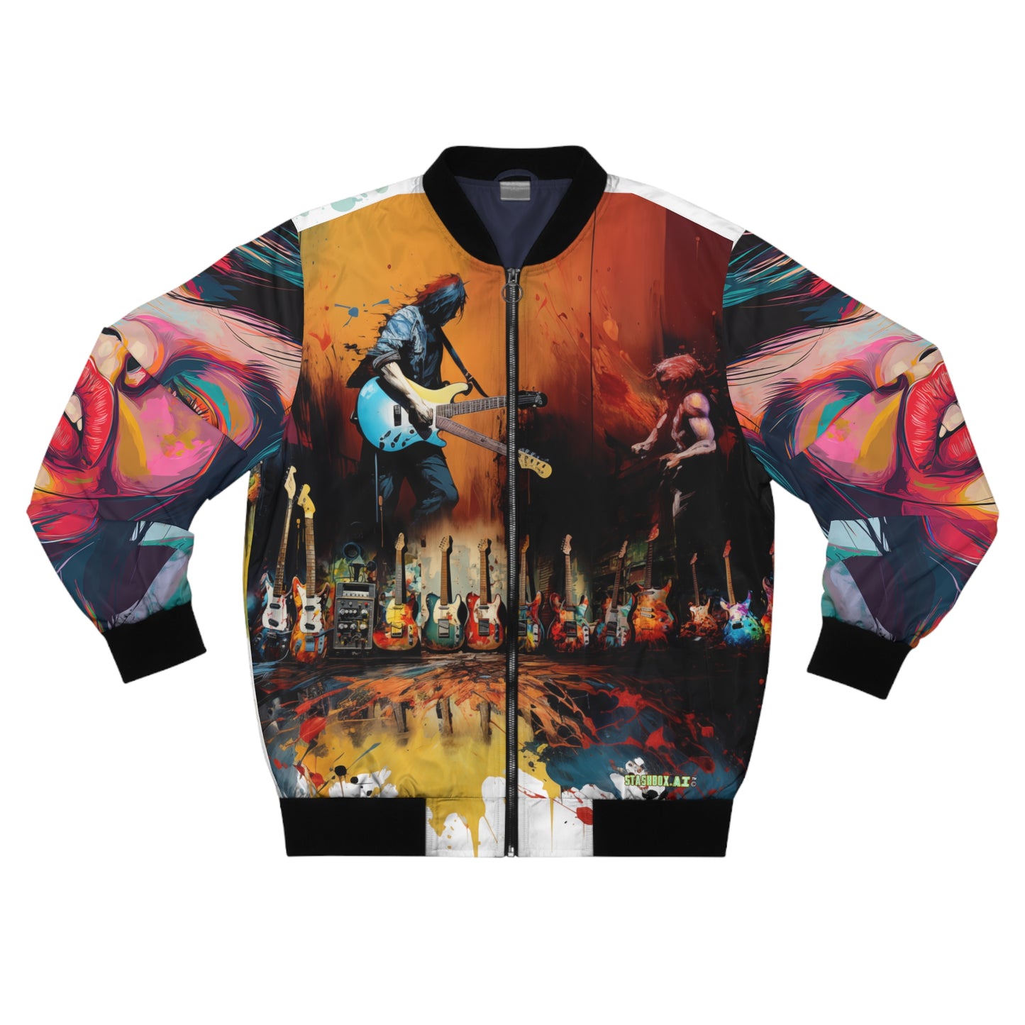 Men's Bomber Jacket (AOP) Colorful Abstract Guitars & Model