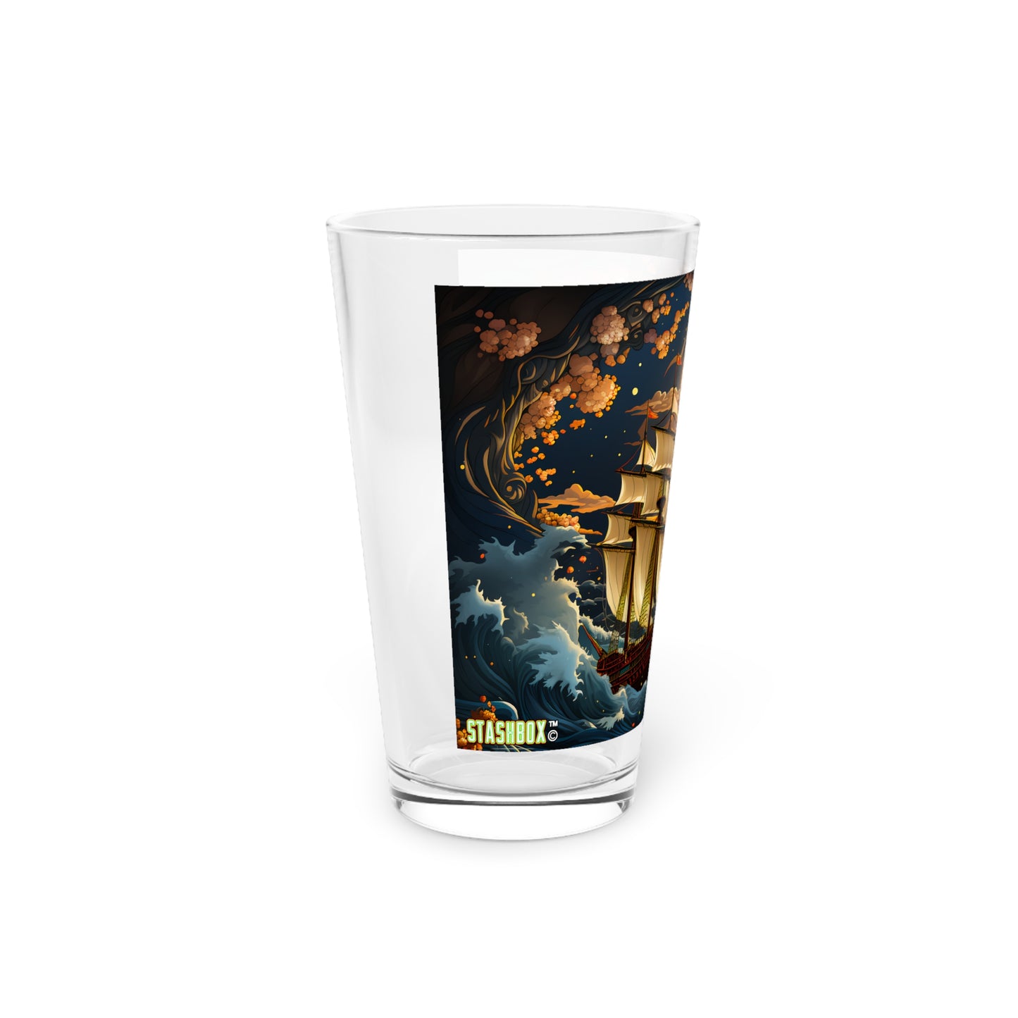 Pint Glass, 16oz Tarot Card Style Waves 033