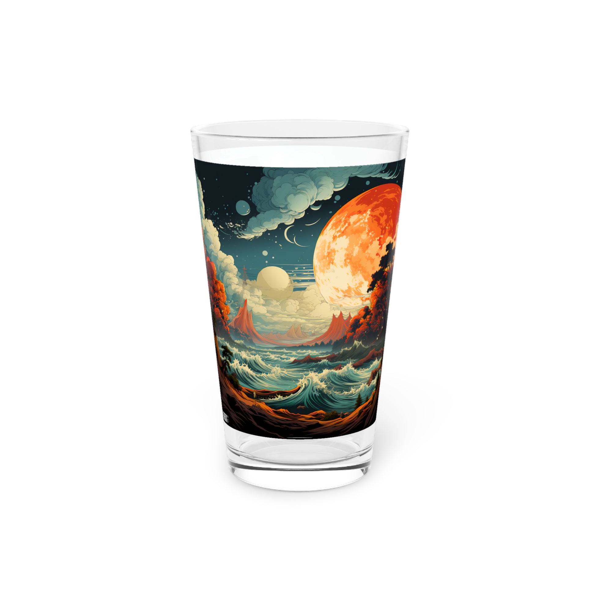 Dive into Beach Vibes: Spacy Colorful Beach Waves Pint Glass, 16oz - Waves Design #037. Experience the essence of the coast with this vibrant pint glass. Perfect for beach lovers and those who cherish colorful sunsets. #BeachLife #WaveDesign #CoastalVibe