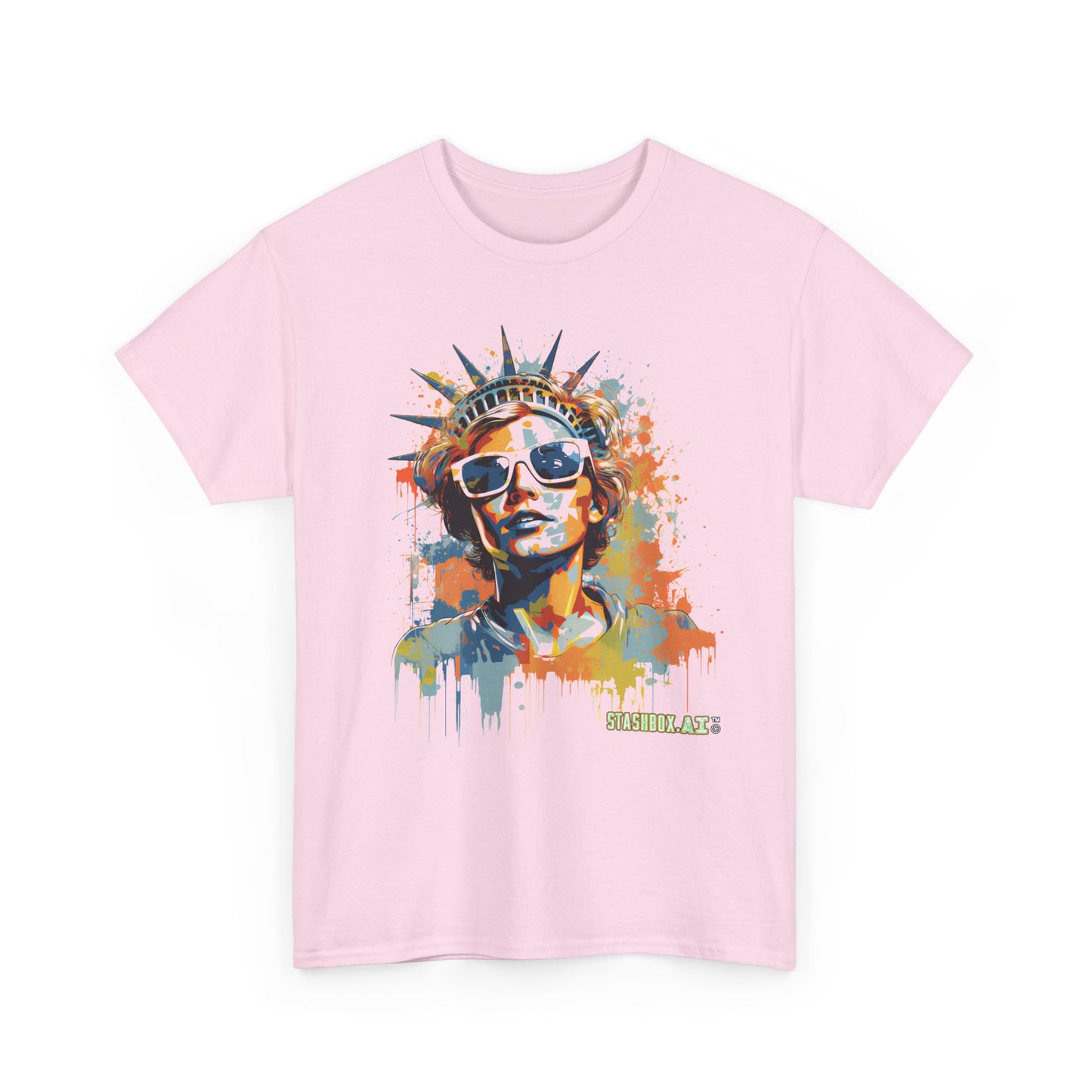 Graffiti-Inspired Statue of Liberty Man New York City - Drips and Splatters - Color Splash  - Unisex Heavy Cotton Tee - Stashbox New York Design - #001