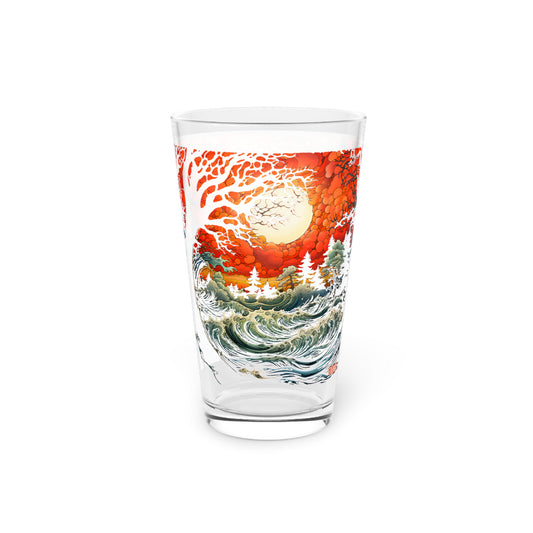 Dare to Drink in the Dark: Scary Sunset Night Beach 16oz Pint Glass - Waves Design #058. Spooky vibes, exclusively at Stashbox.ai.
