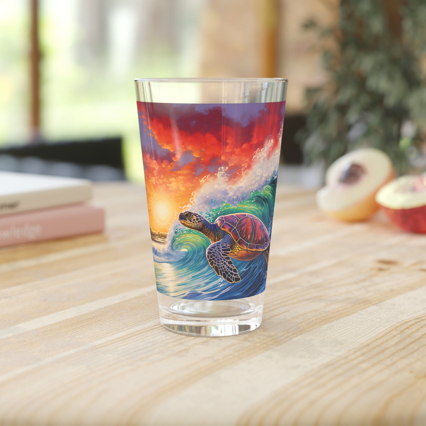 Pint Glass, 16oz Turtle Surfing Perfect Colorful Waves 029