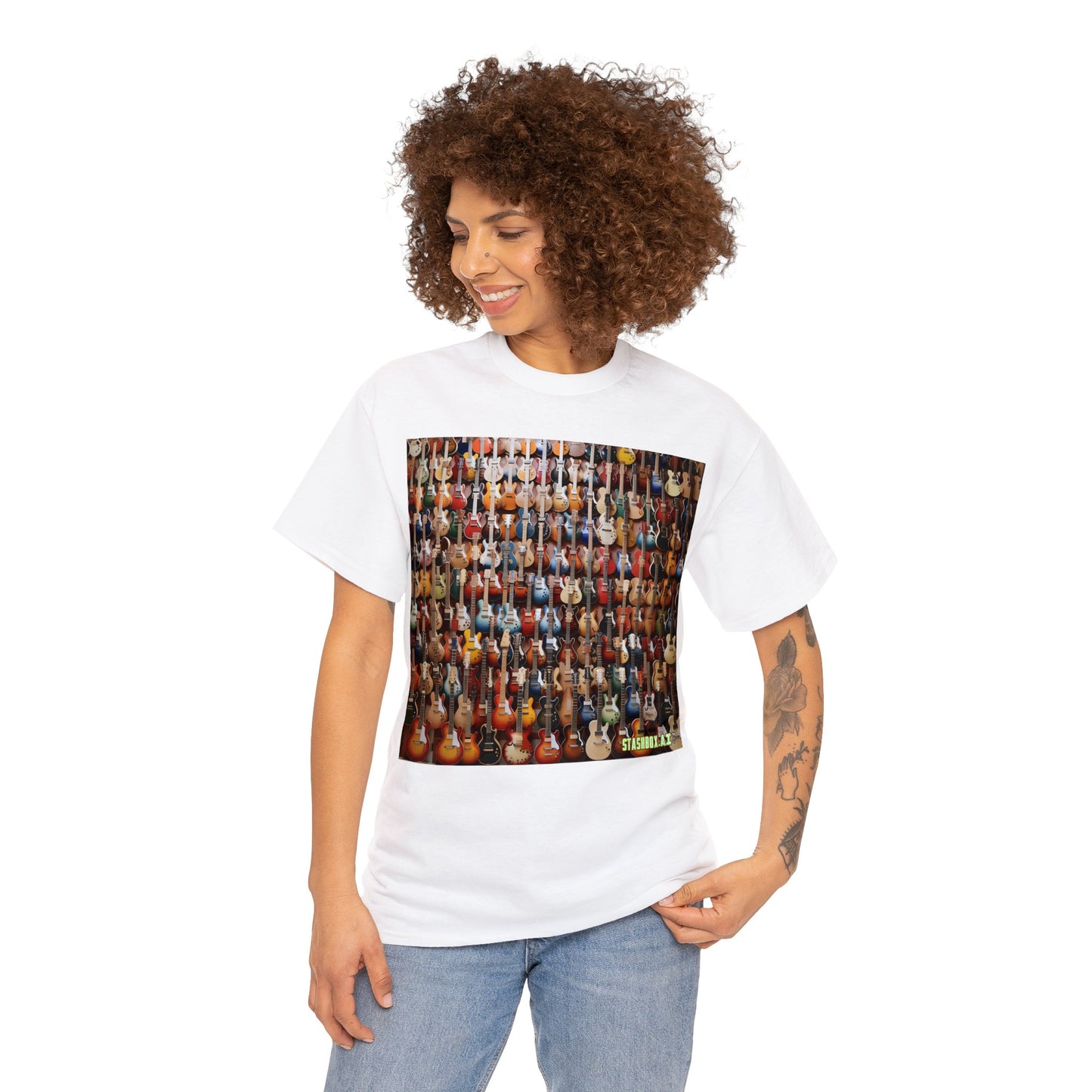 Unisex Adult Size Heavy Cotton Tee Wall of Guitars 005 T-Shirt