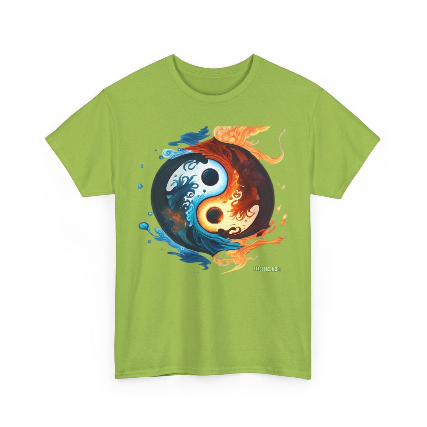 Unisex Heavy Cotton T-Shirt Colorful Yin Yang Symbol by Joel Lovett 001