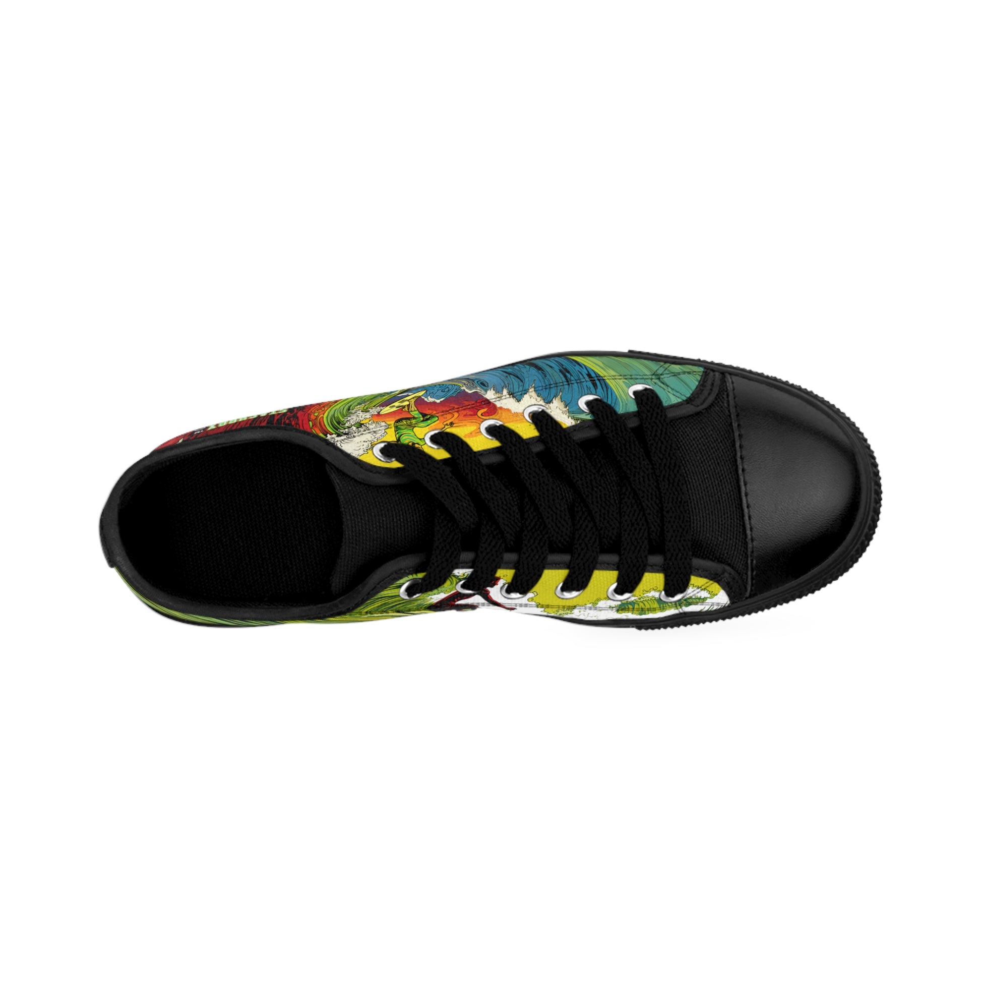 Dive into style with our Surfing Wave Green Yellow Red Custom Men's Sneakers. Exclusively crafted by Stashbox.ai, these sneakers blend fashion and comfort effortlessly. Step into the wave of fashion today!