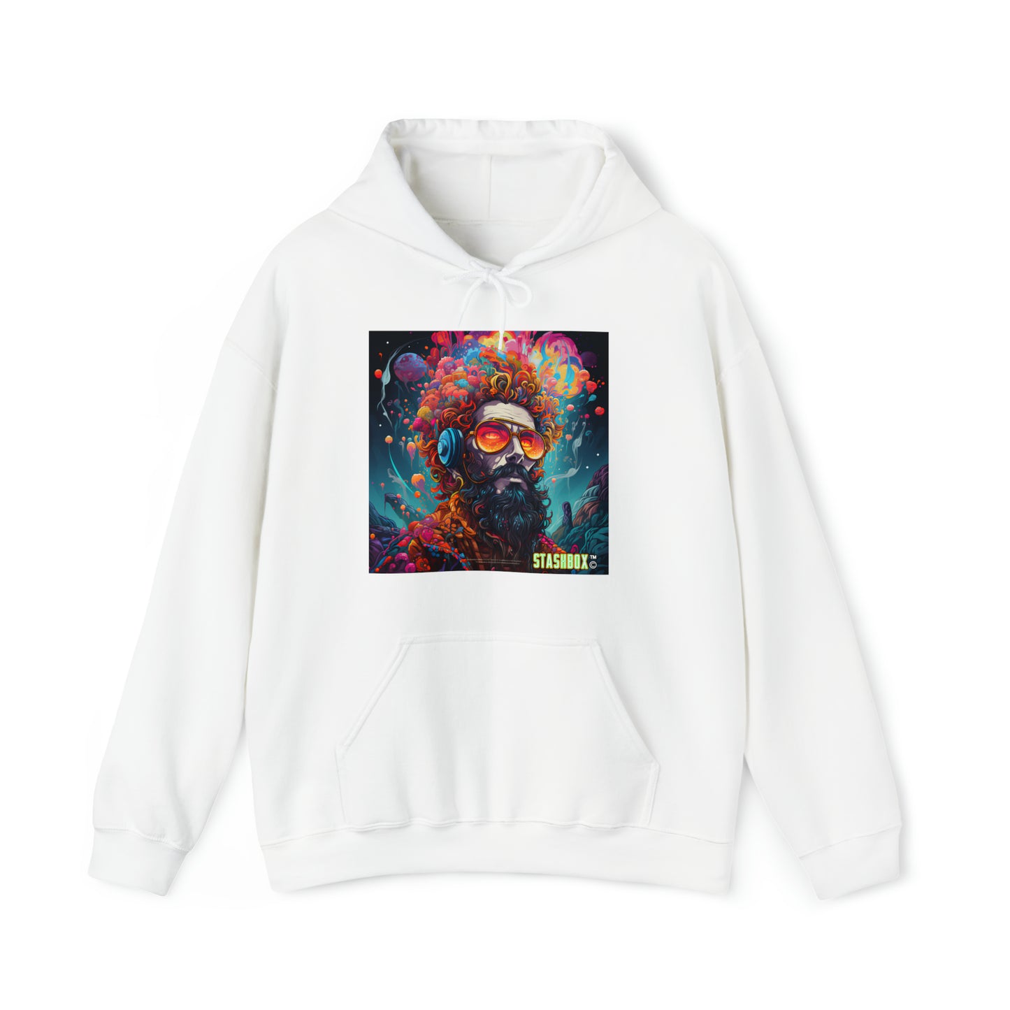 Dive into the Psychedelic MetaVerse with our Producer's Psychedelic Design #003 Hooded Sweatshirt. Wearable art meets digital dreams, exclusively at Stashbox.ai.