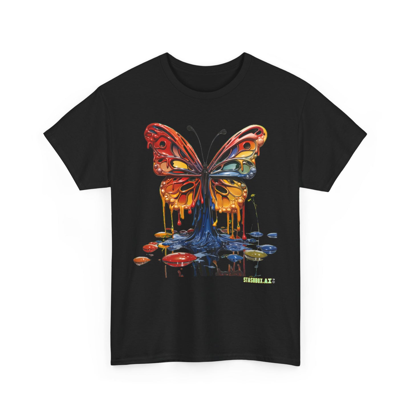 Unisex Heavy Cotton Tee Pop Surrealism Butterfly Design 008