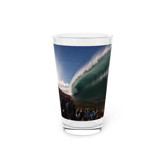 Dive into the excitement of the shore break with our Giant Shore Break Perfect Wave Pint Glass, 16oz. Your drink, your wave, captured in every sip, exclusively at Stashbox.ai.