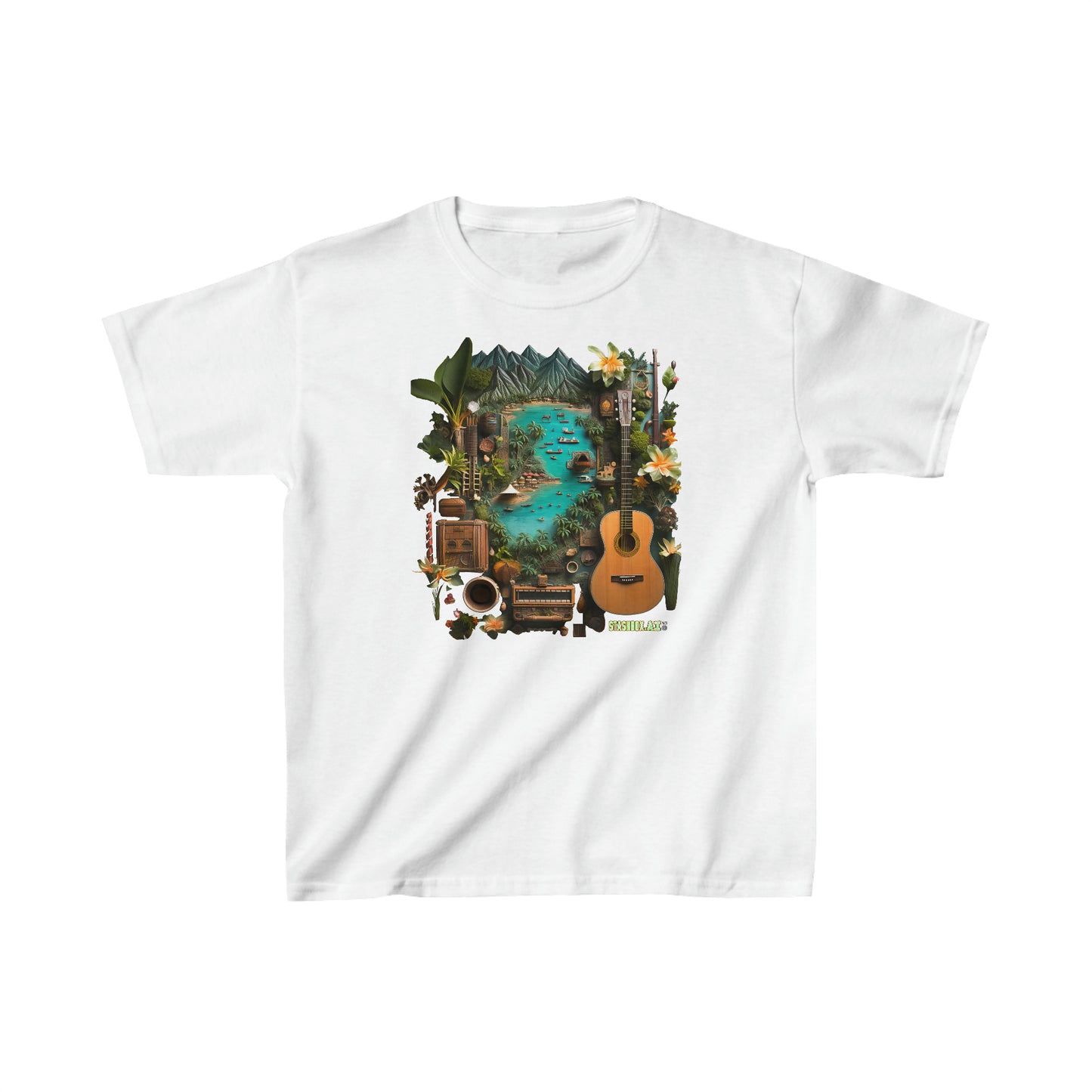Kids Heavy Cotton™ Tshirt Tahiti Tropical Knolling Abstract Art 005