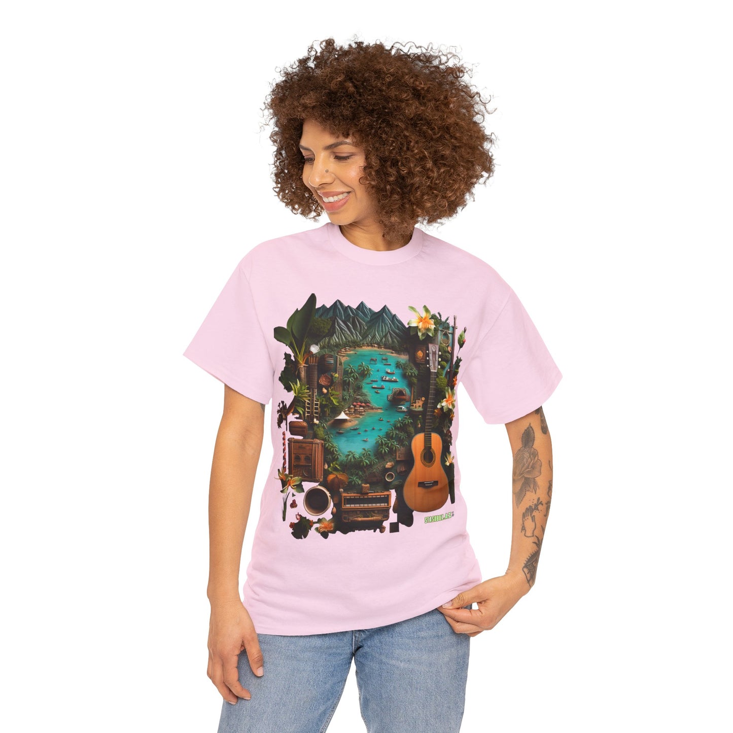 T-Shirt Adult Heavy Cotton Unisex Tahiti Tropical Knolling Abstract Art 005