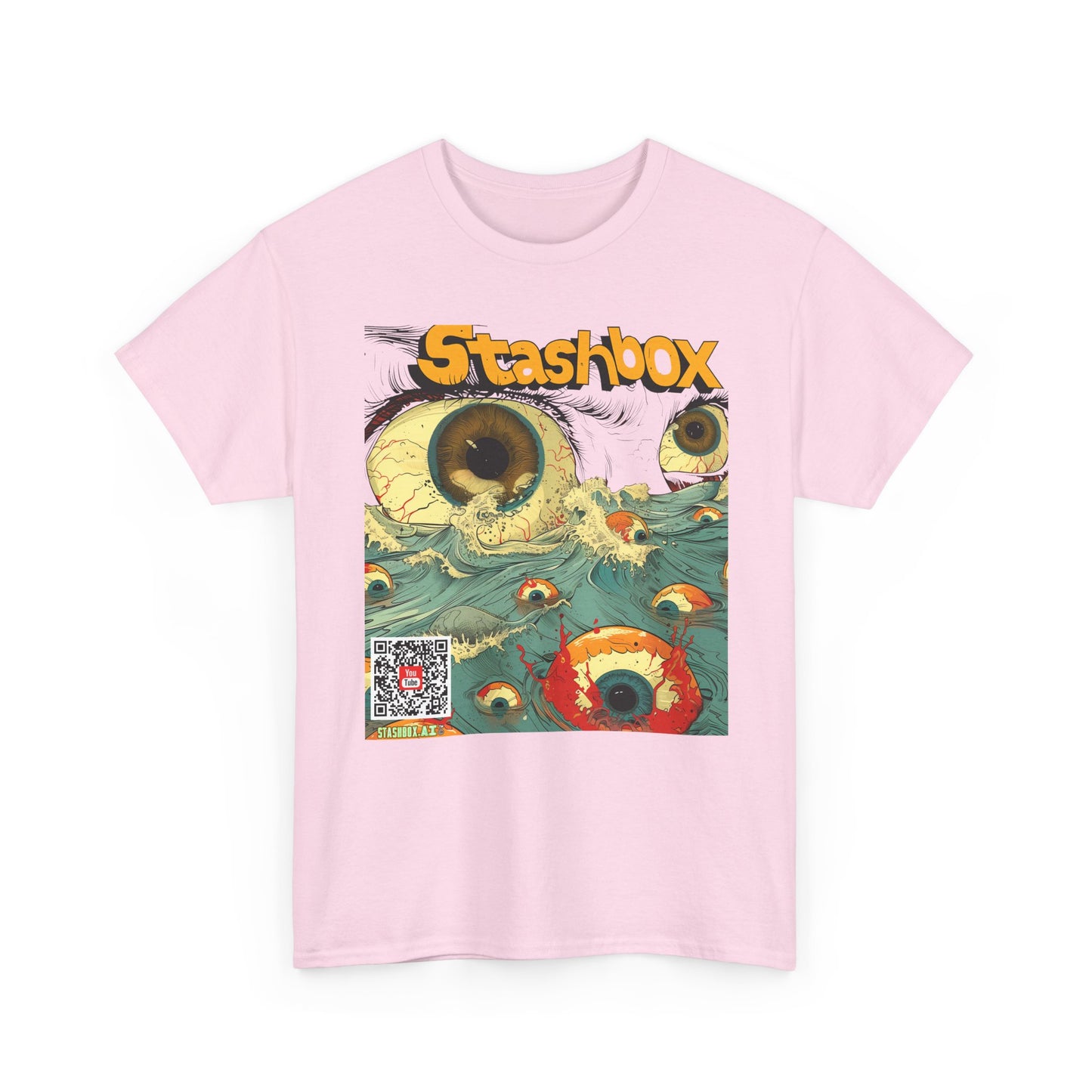 Unisex Heavy Cotton Tee Stashbox Eyeballs in Ocean Waves Design 002