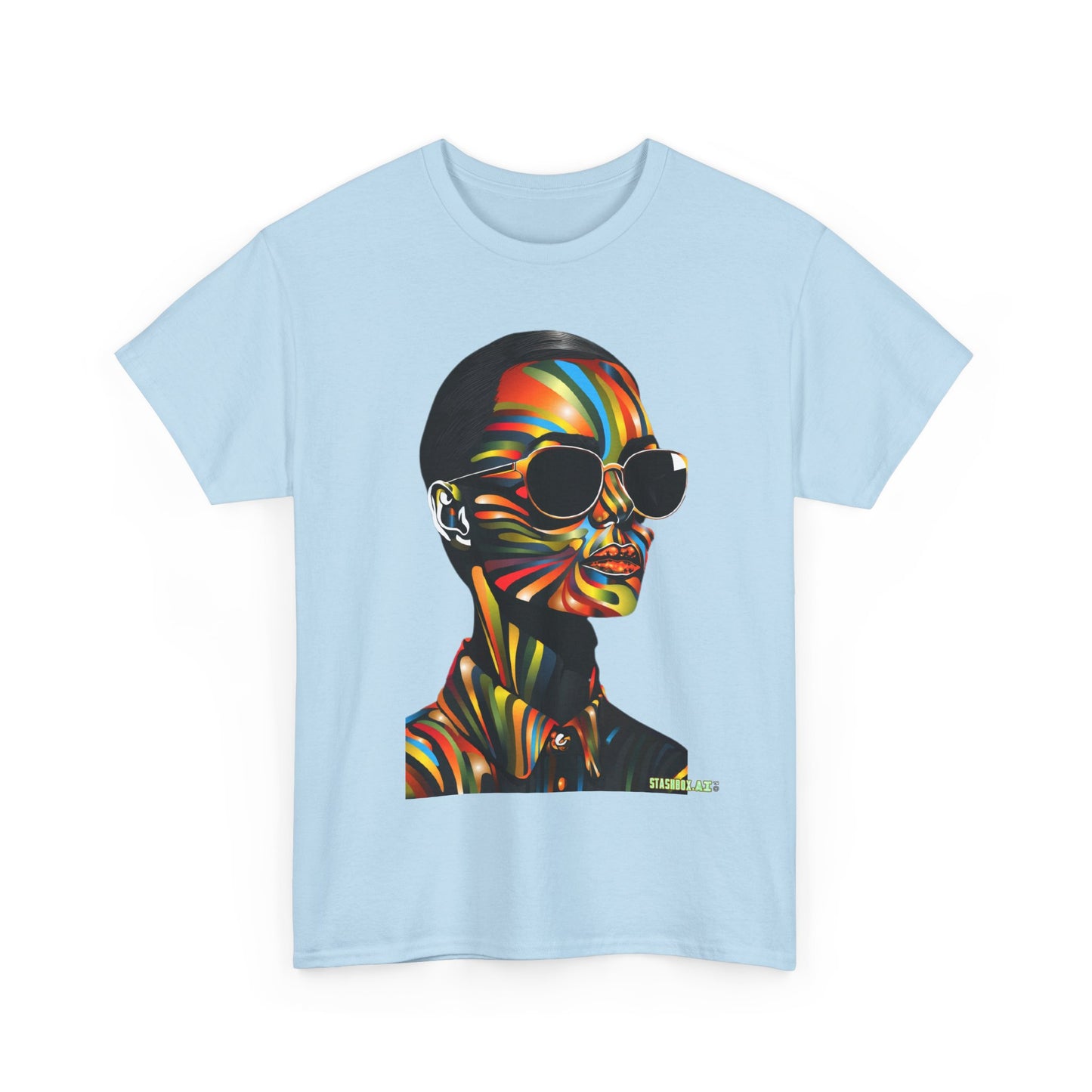 Unisex Heavy Cotton T-Shirt Beautiful Woman Rainbow Ink Drawn  002